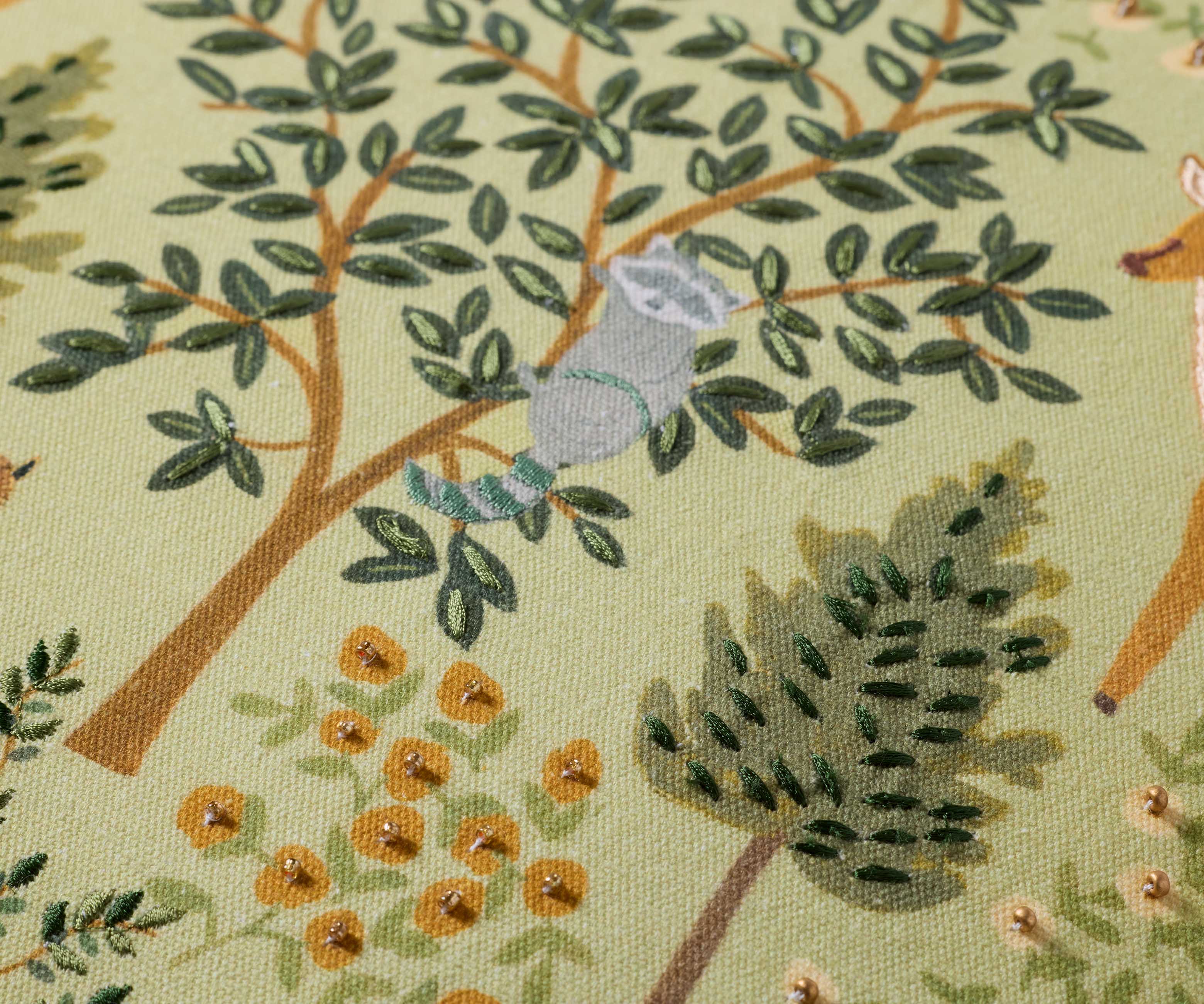 Woodland Forest Embroidered Pillow - Pistachio