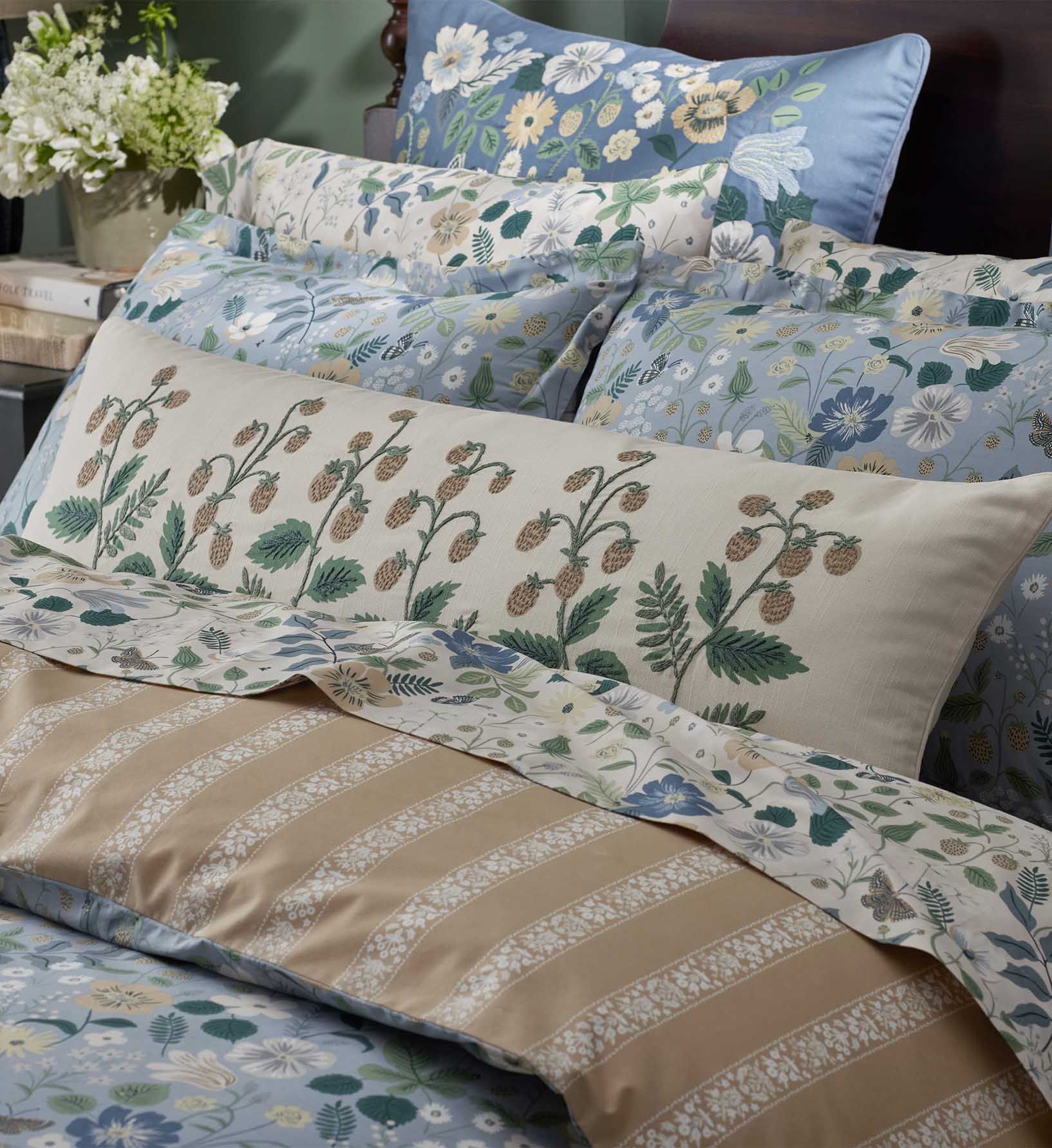 Embroidered Lumbar Pillow Cover - Strawberry Fields