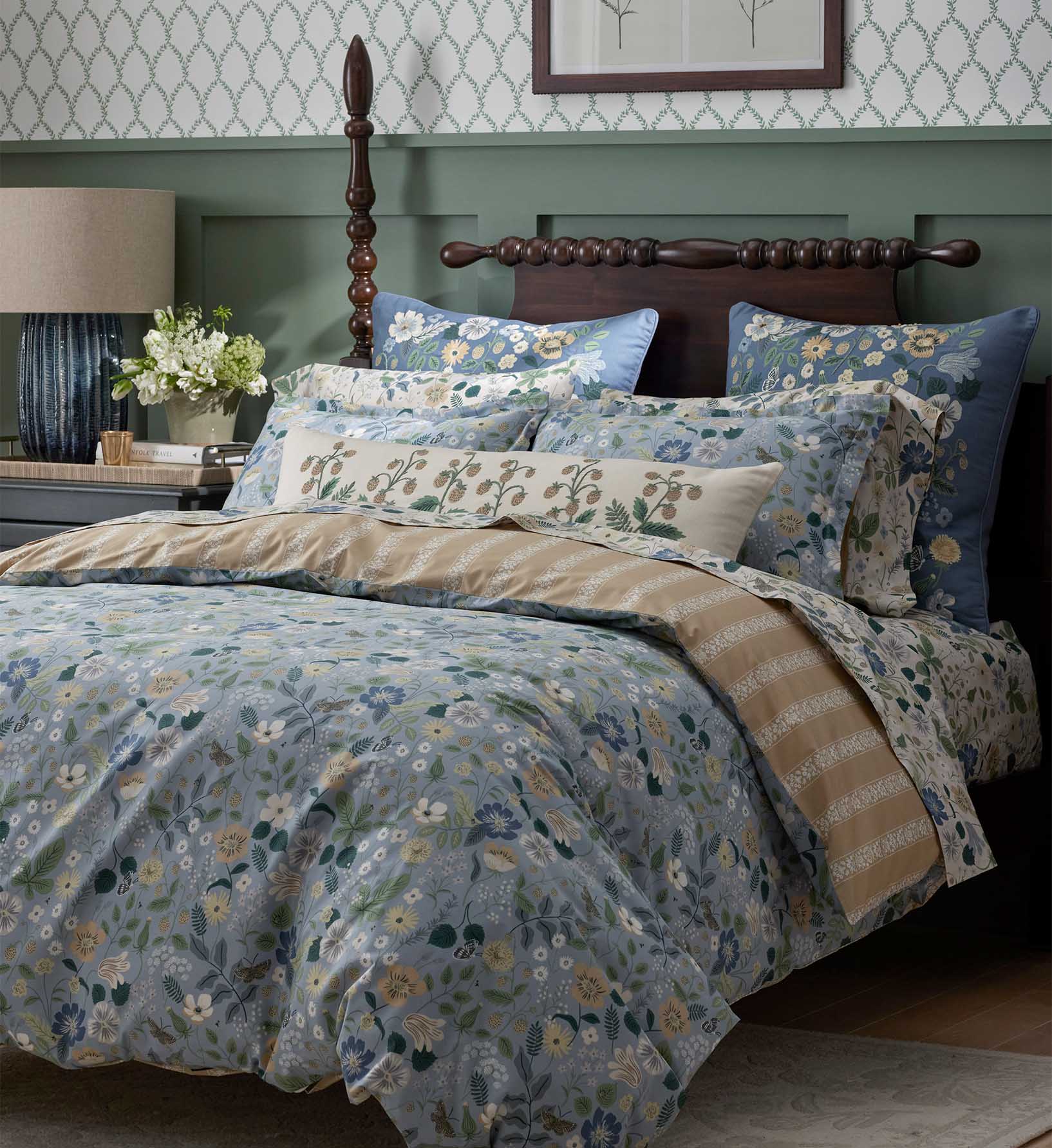 Embroidered Lumbar Pillow Cover - Strawberry Fields