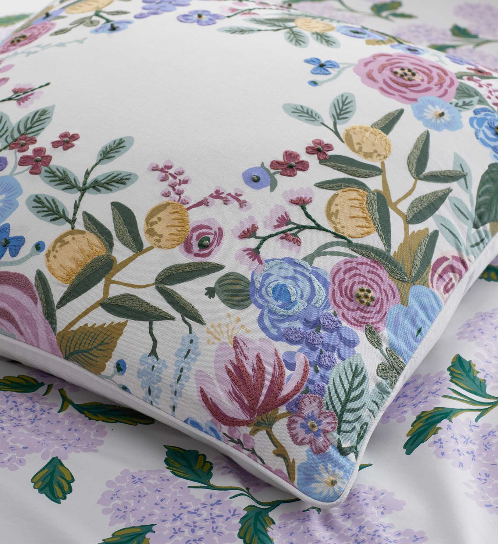 Embroidered Pillow Cover - Garden Party Ivory