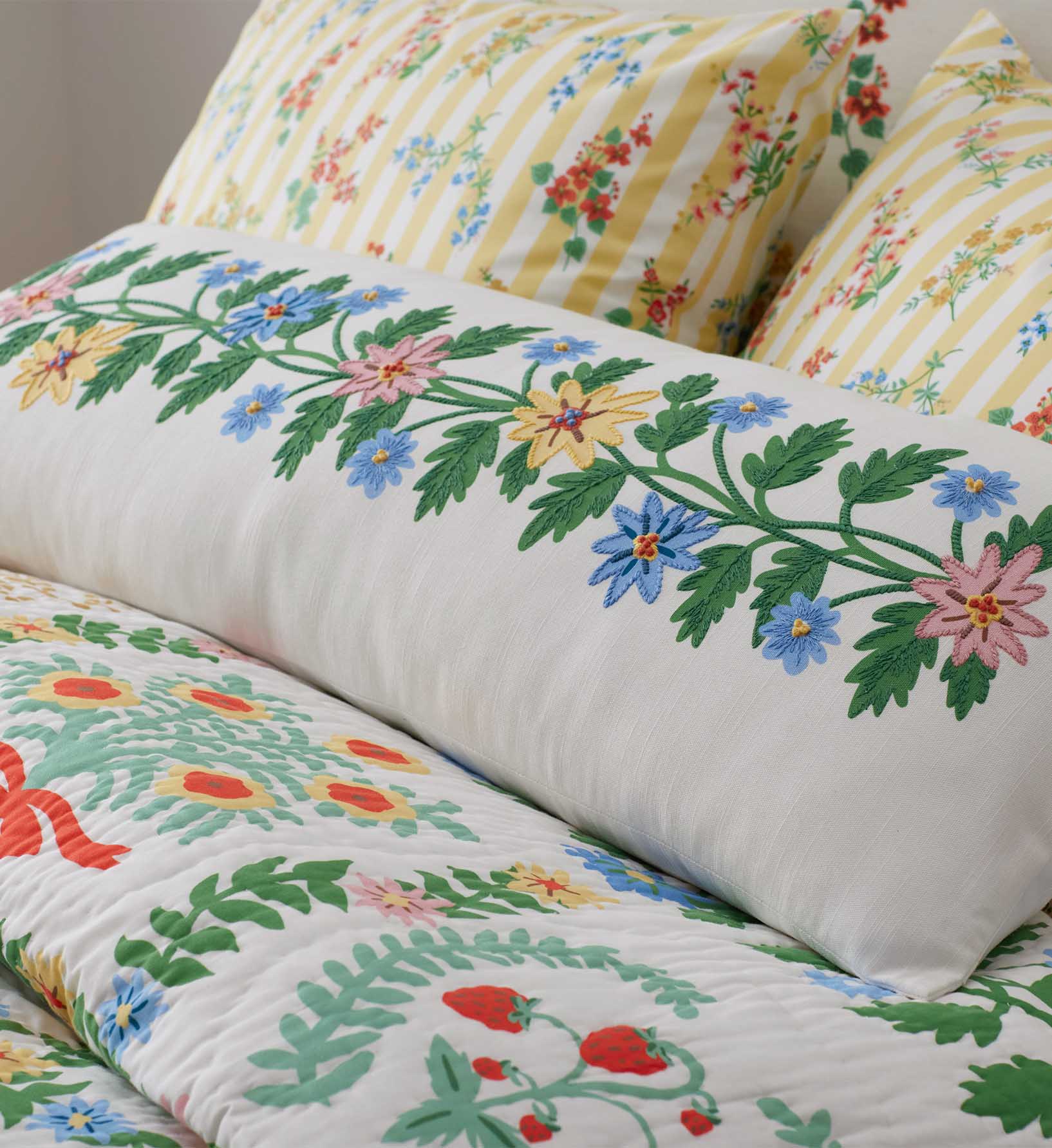 Embroidered Lumbar Pillow Cover - Helena