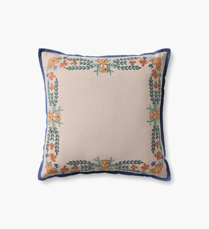 Willow Border Embroidered Pillow - Ivory