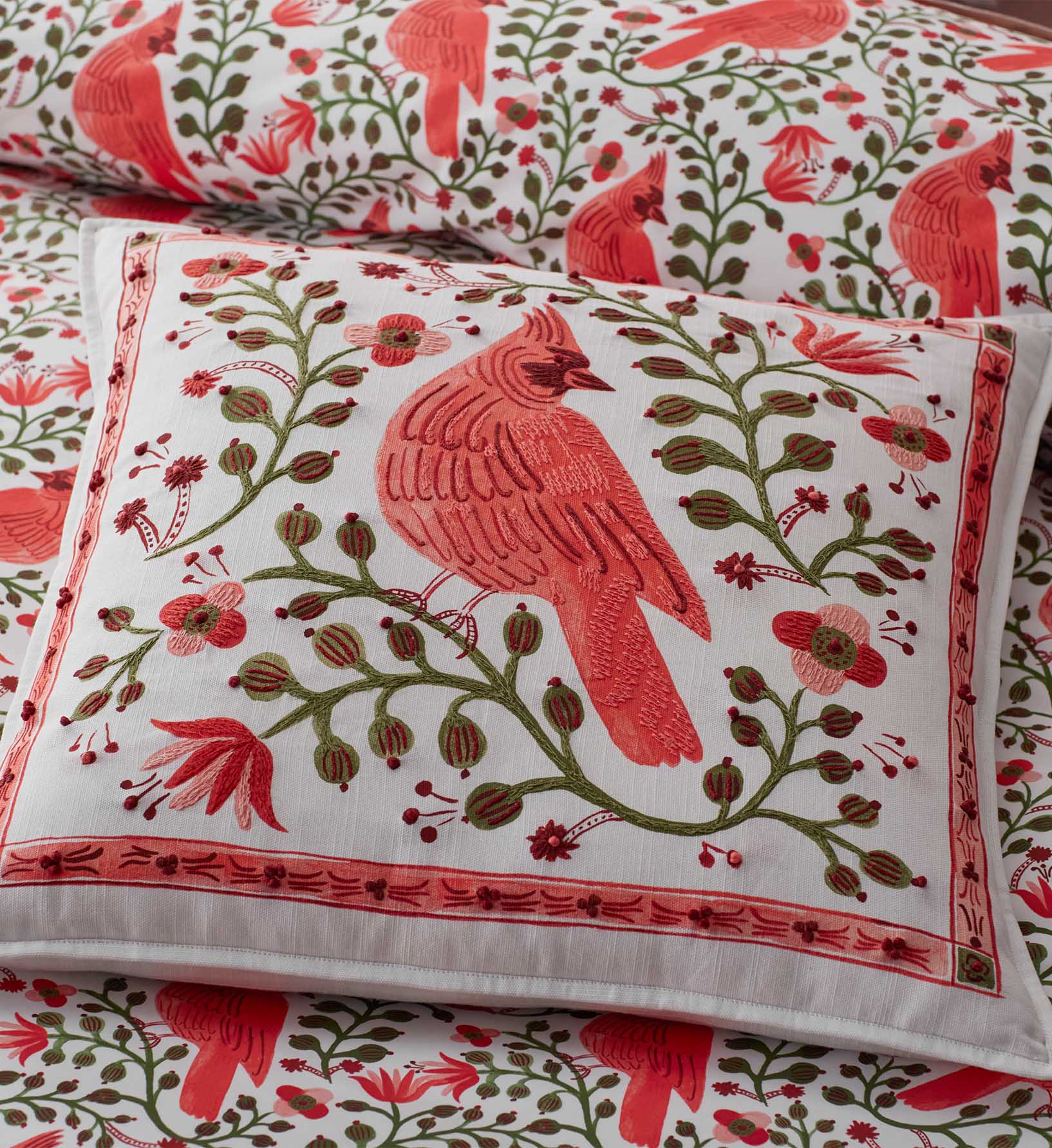 Embroidered Pillow Cover - Cardinals