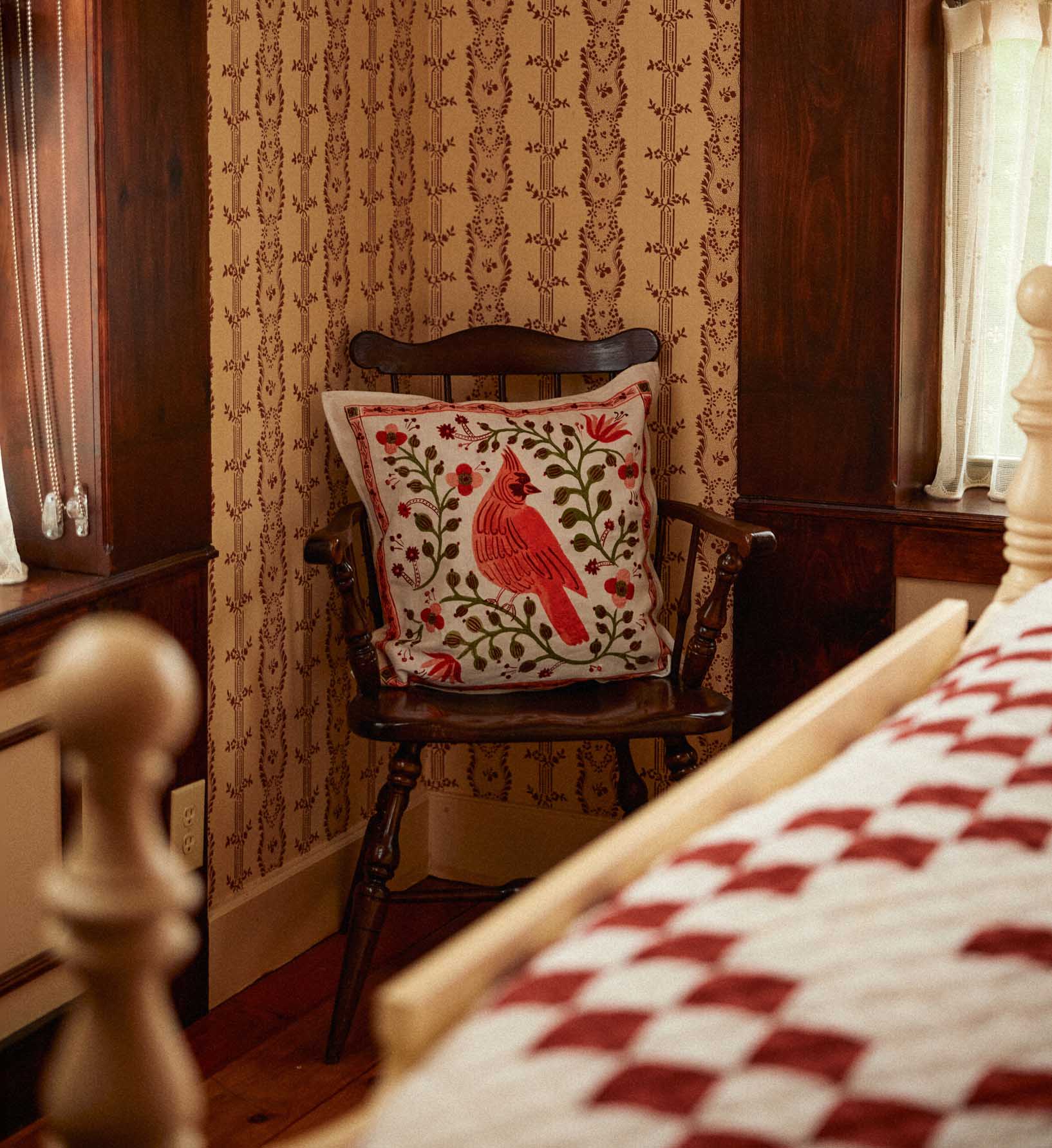 Embroidered Pillow Cover - Cardinals