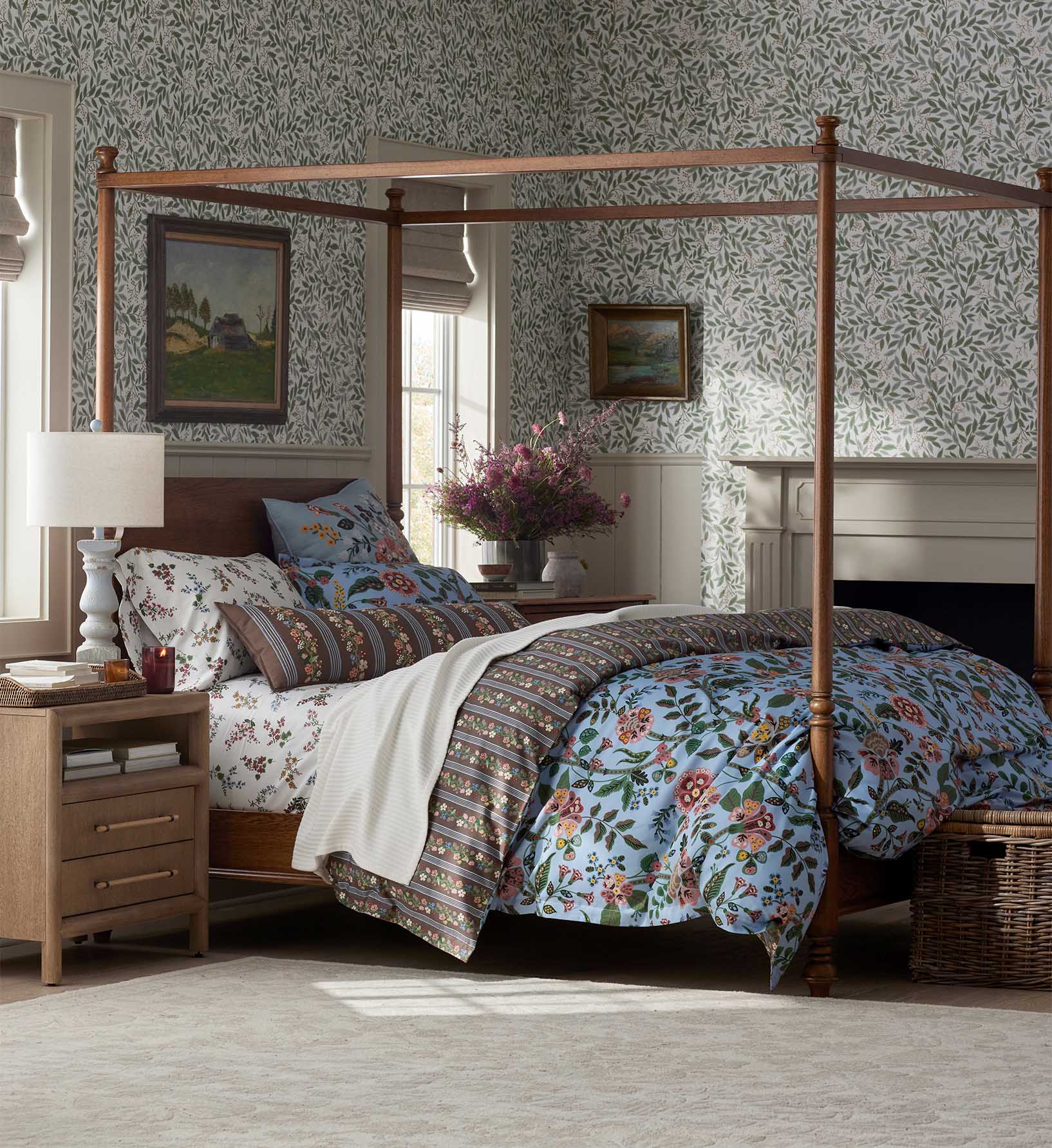 Embroidered Lumbar Pillow Cover - Floral Trellis