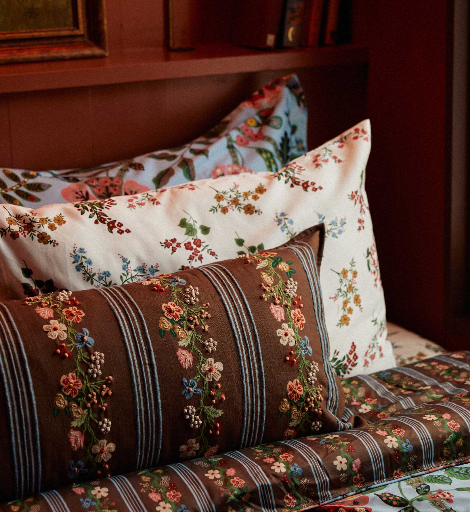 Embroidered Lumbar Pillow Cover - Floral Trellis