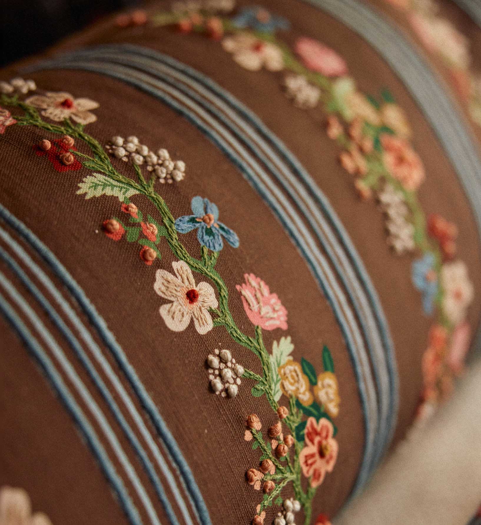 Embroidered Lumbar Pillow Cover - Floral Trellis