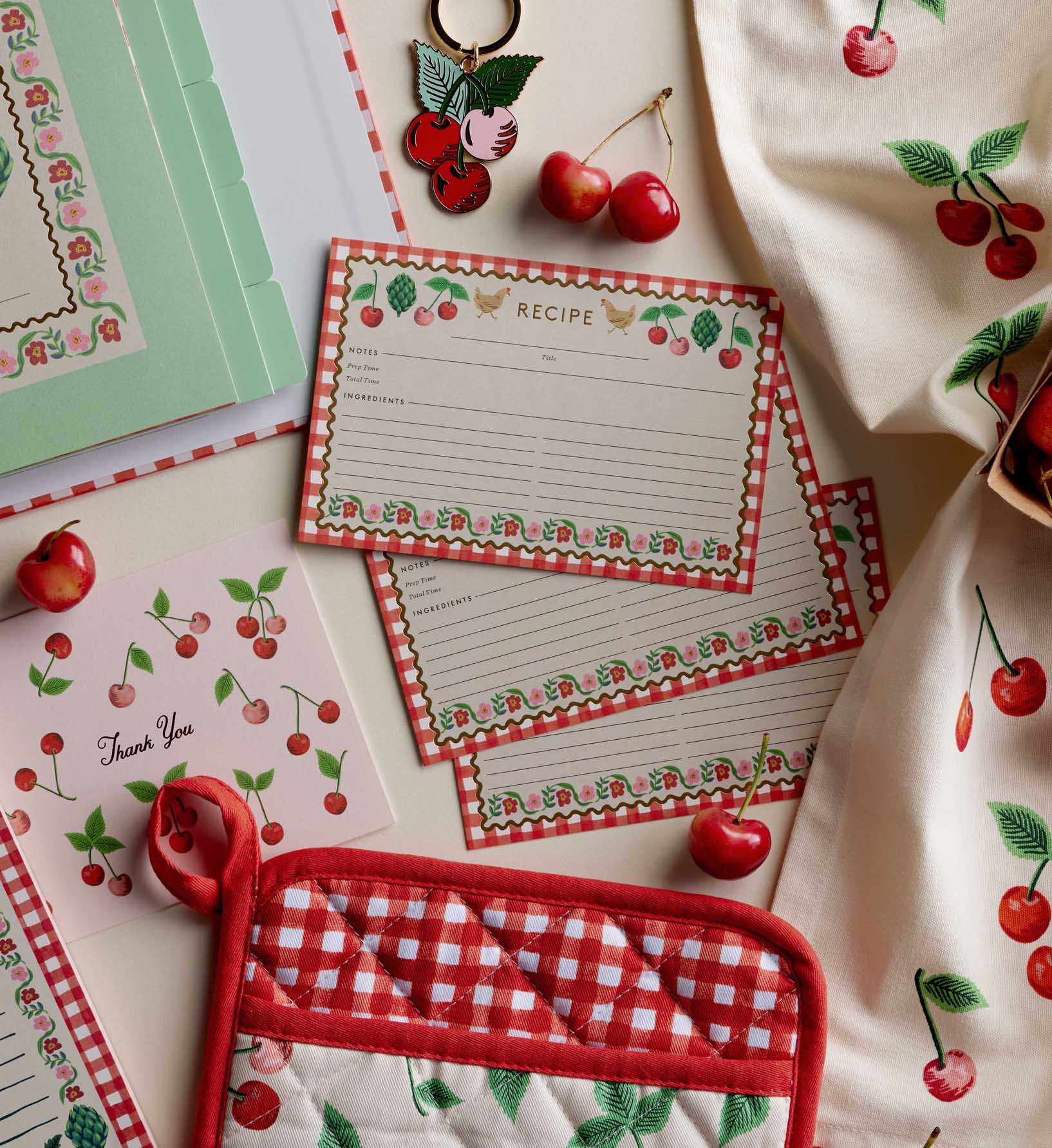 recipe binder with cards Rifle Paper Co. Pack of 12 Cherry Farm Recipe Cards