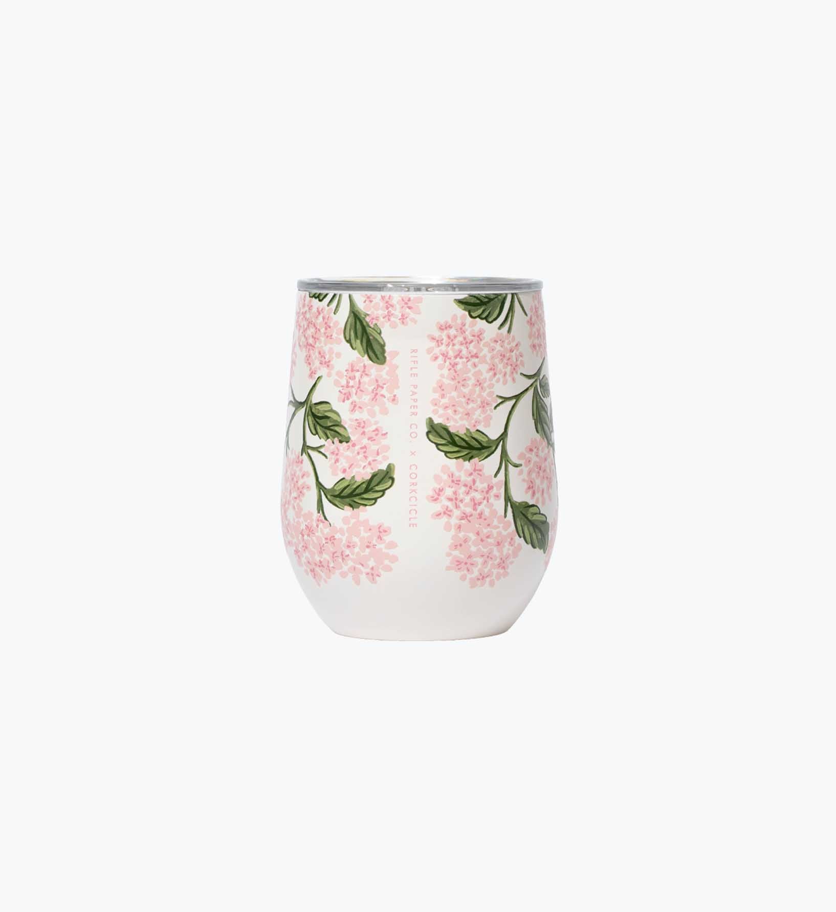Stemless Wine Cup - Pink Hydrangea