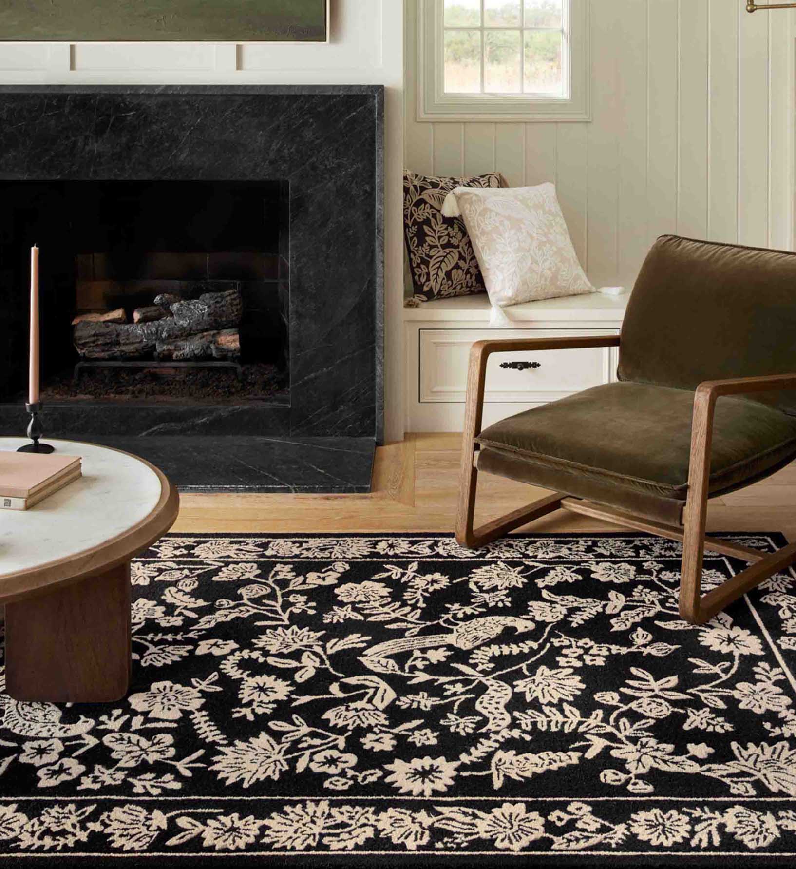 ◉Vintage rug◉156×92cm　ブルガリア産　ウール　ファーラグ Vintage Blossoms Wool-Hooked Rug in Sage | Rifle Paper Co.