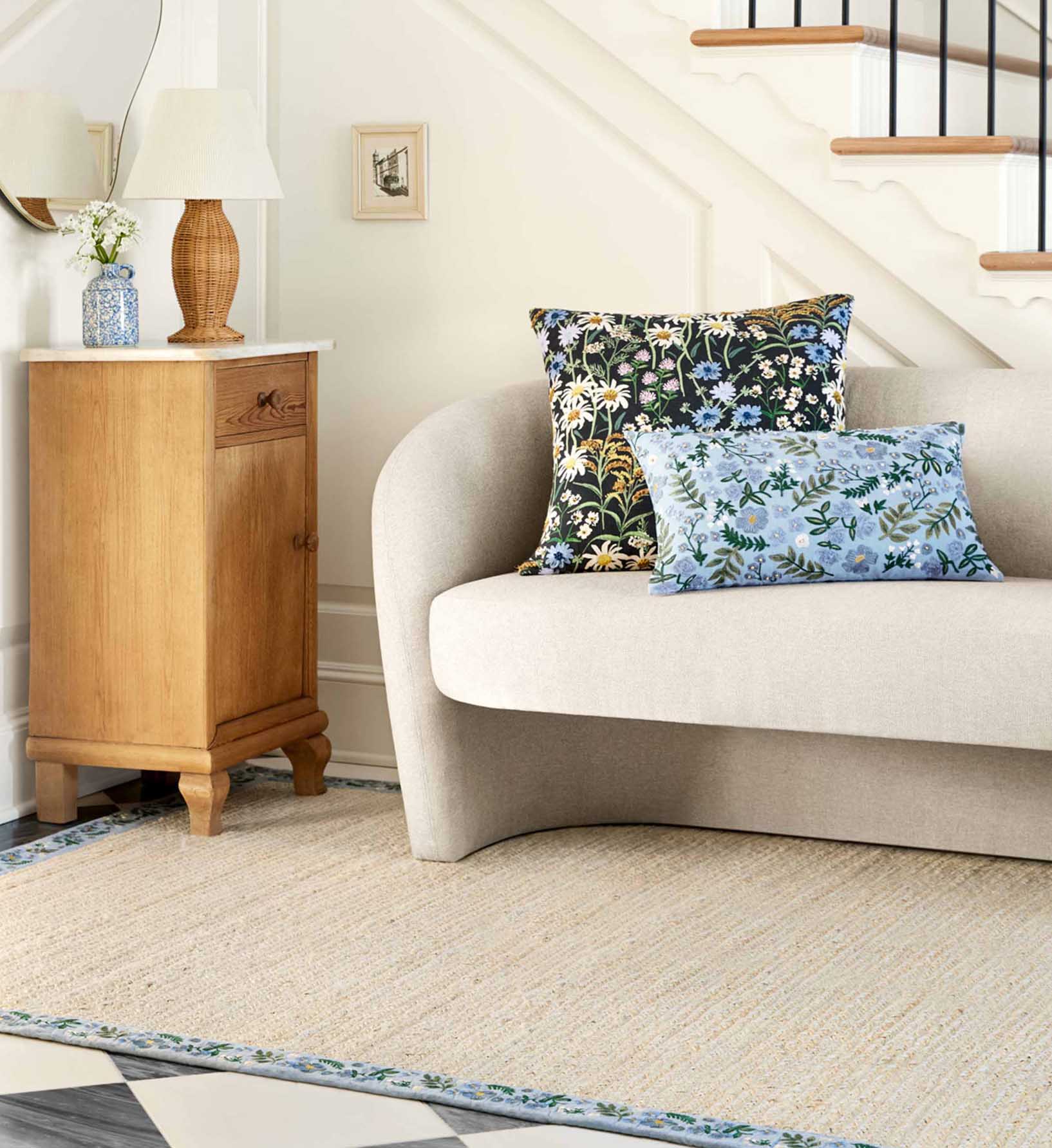 Costa Wildwood Jute Rug - Ivory & French Blue