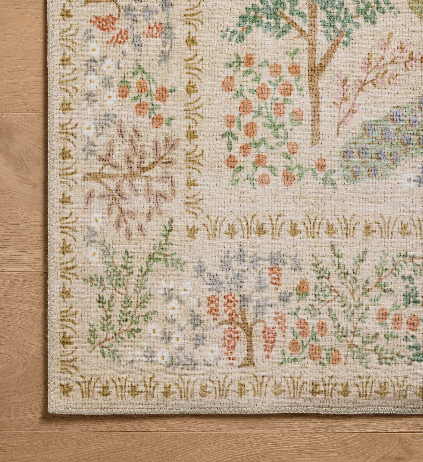 Forest Looped Rug Canopy Peacock Forest Printed Rug – Cream | Rifle Paper Co.