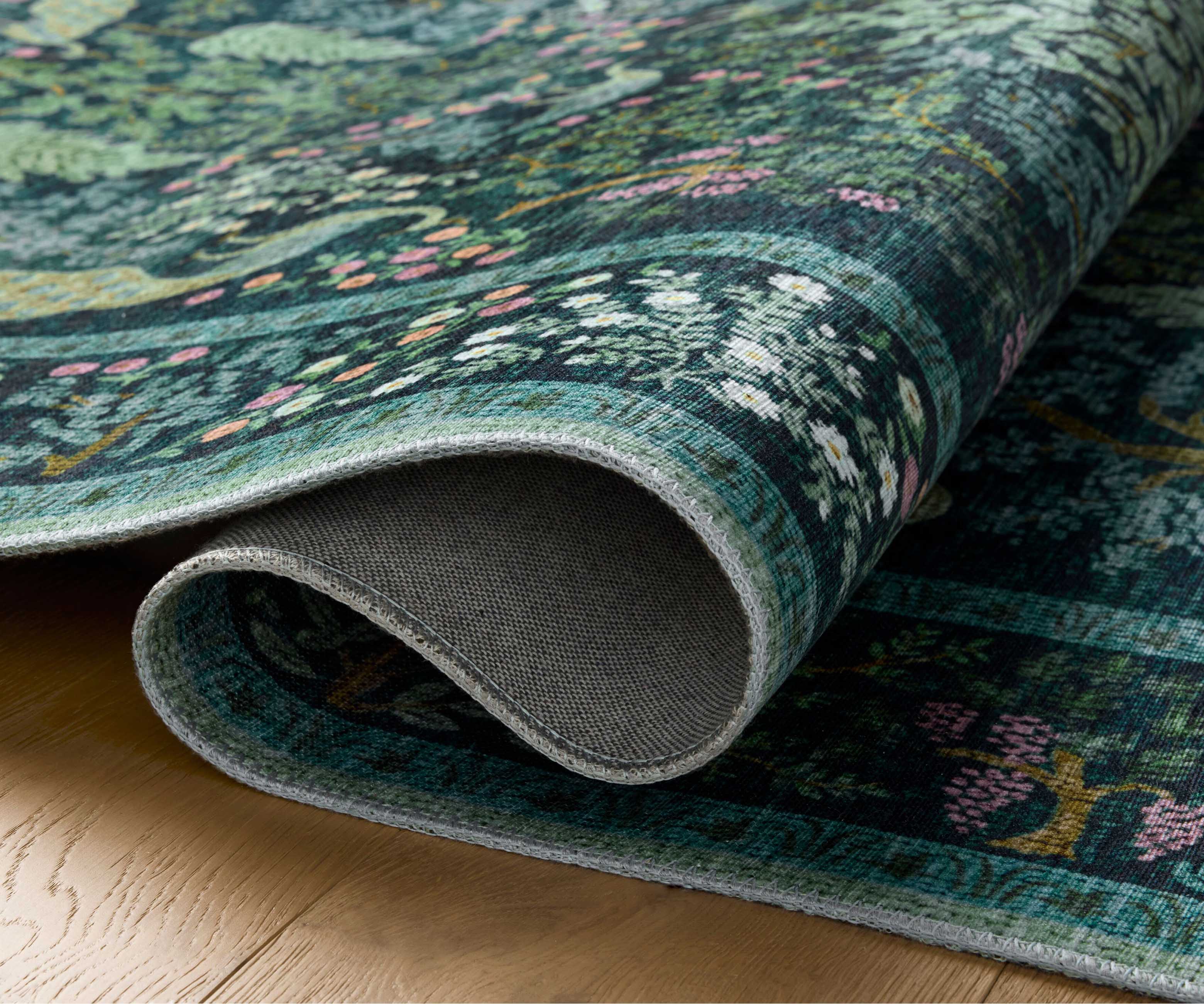 Forest Looped Rug Canopy Peacock Forest Printed Rug - Teal – Rifle Paper Co