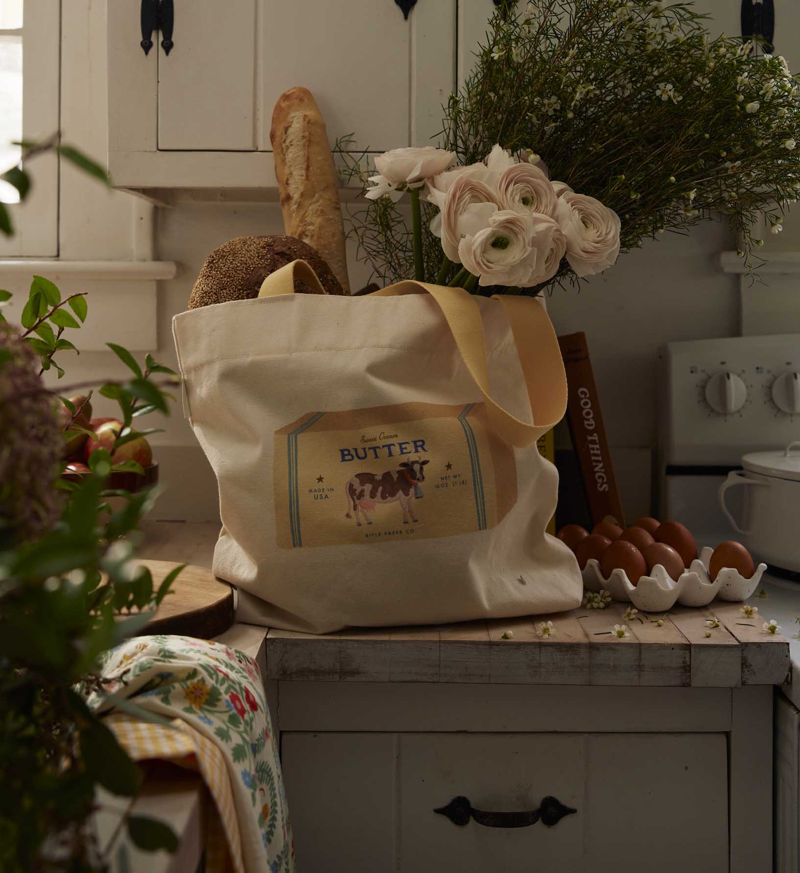 East West Canvas Tote Bag - Butter