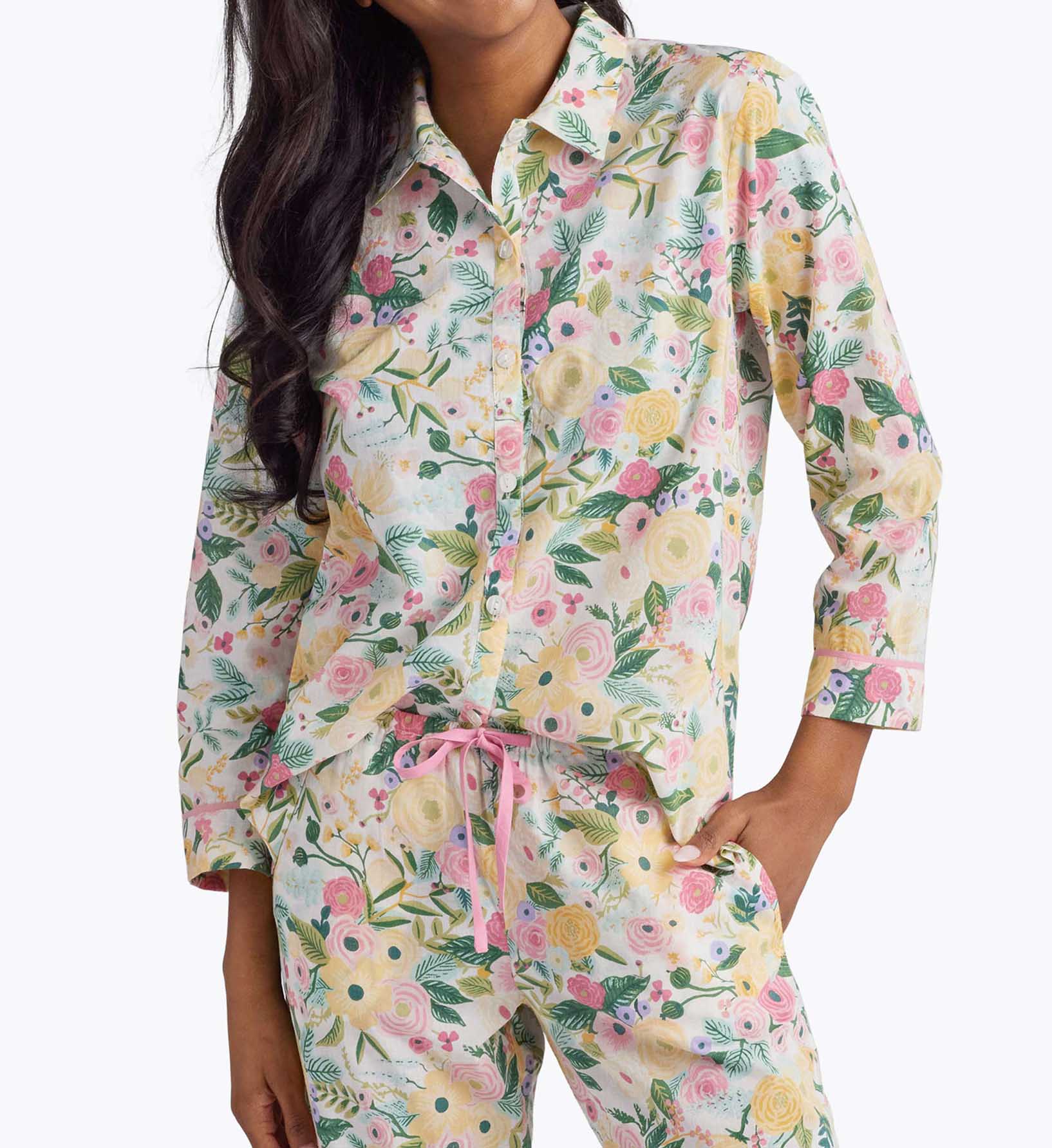 Voile Button Front Crop Set - Garden Party