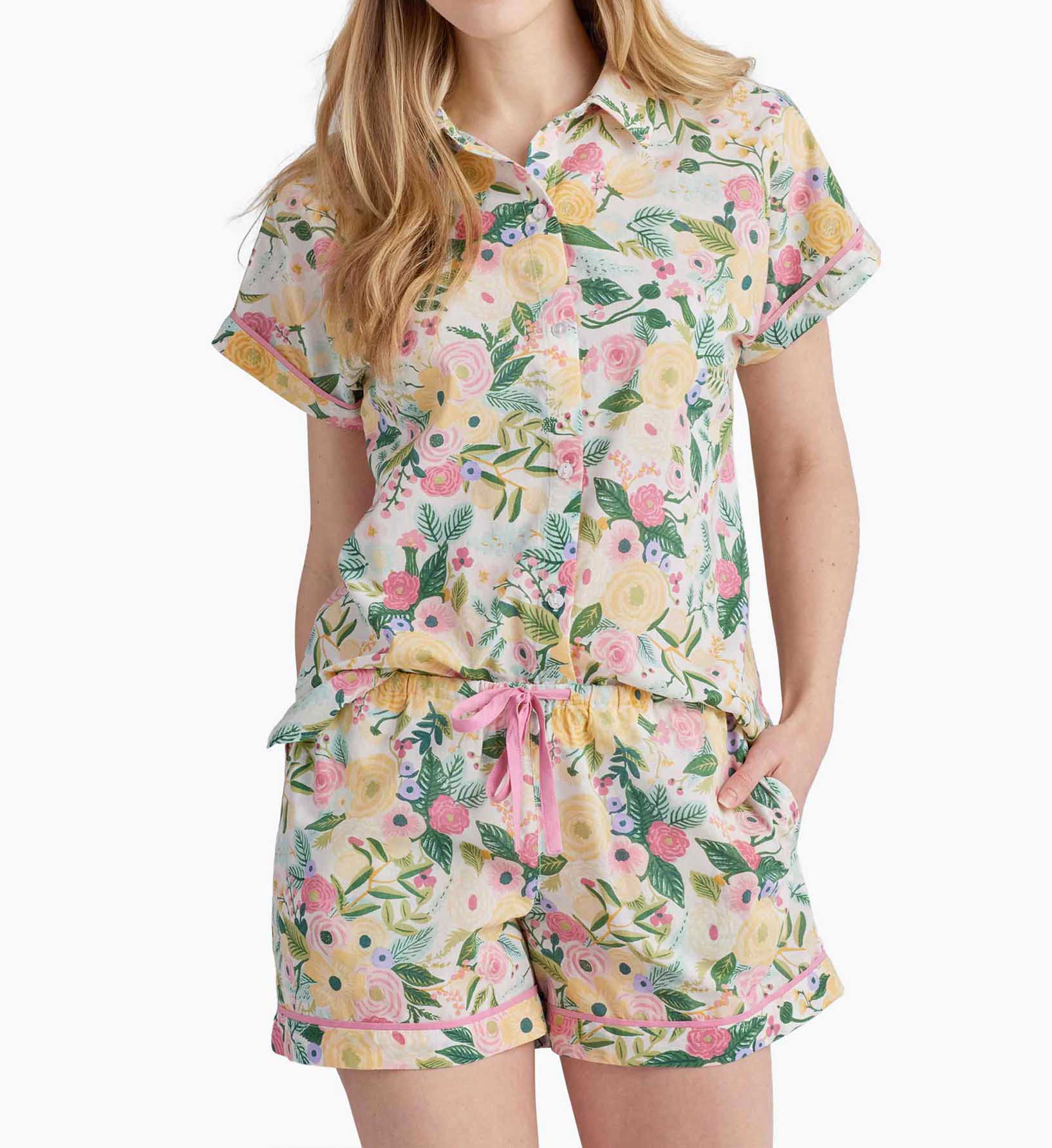 Voile Button Front Short Set - Garden Party