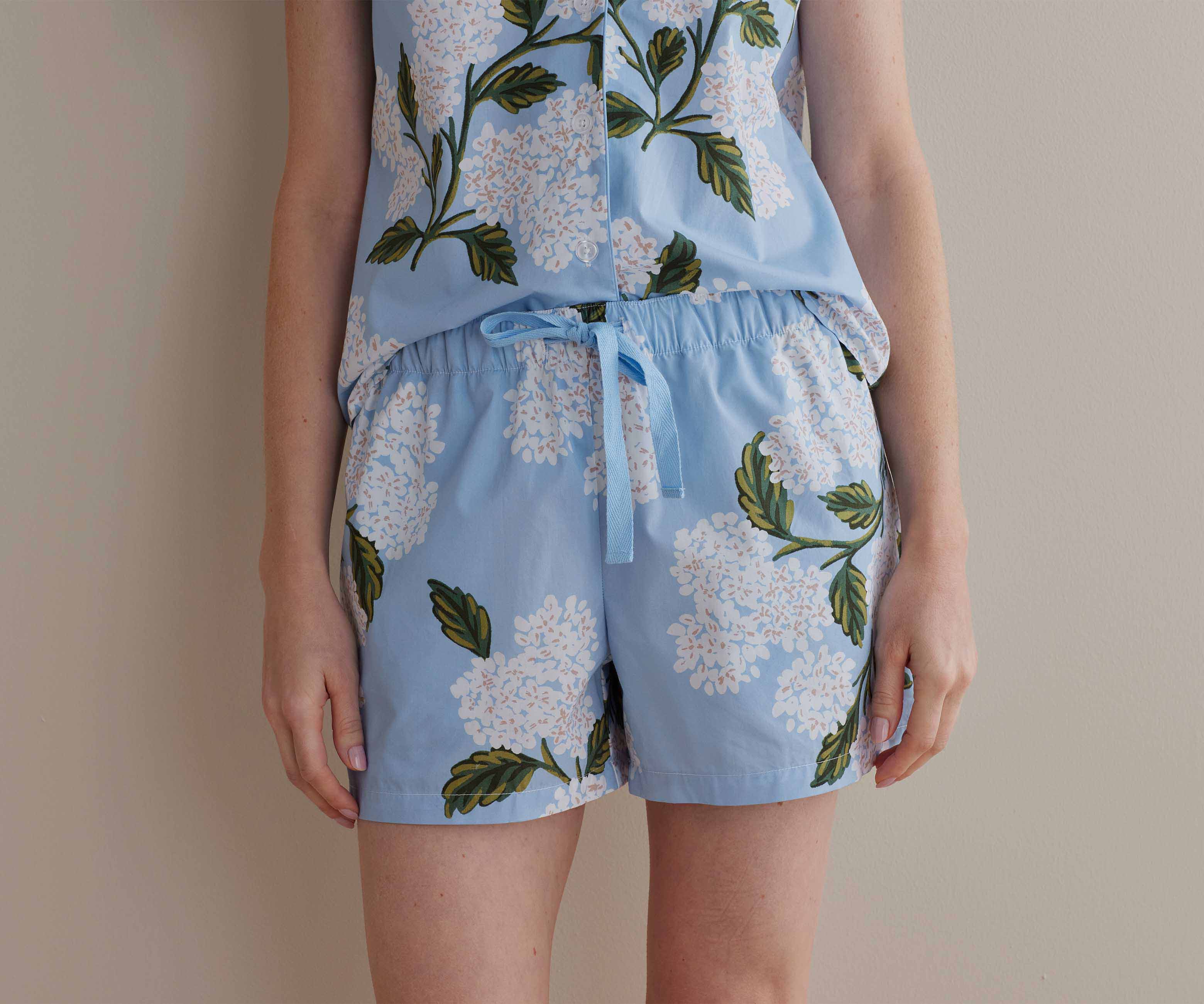 Poplin Button Front Short Set - Hydrangea