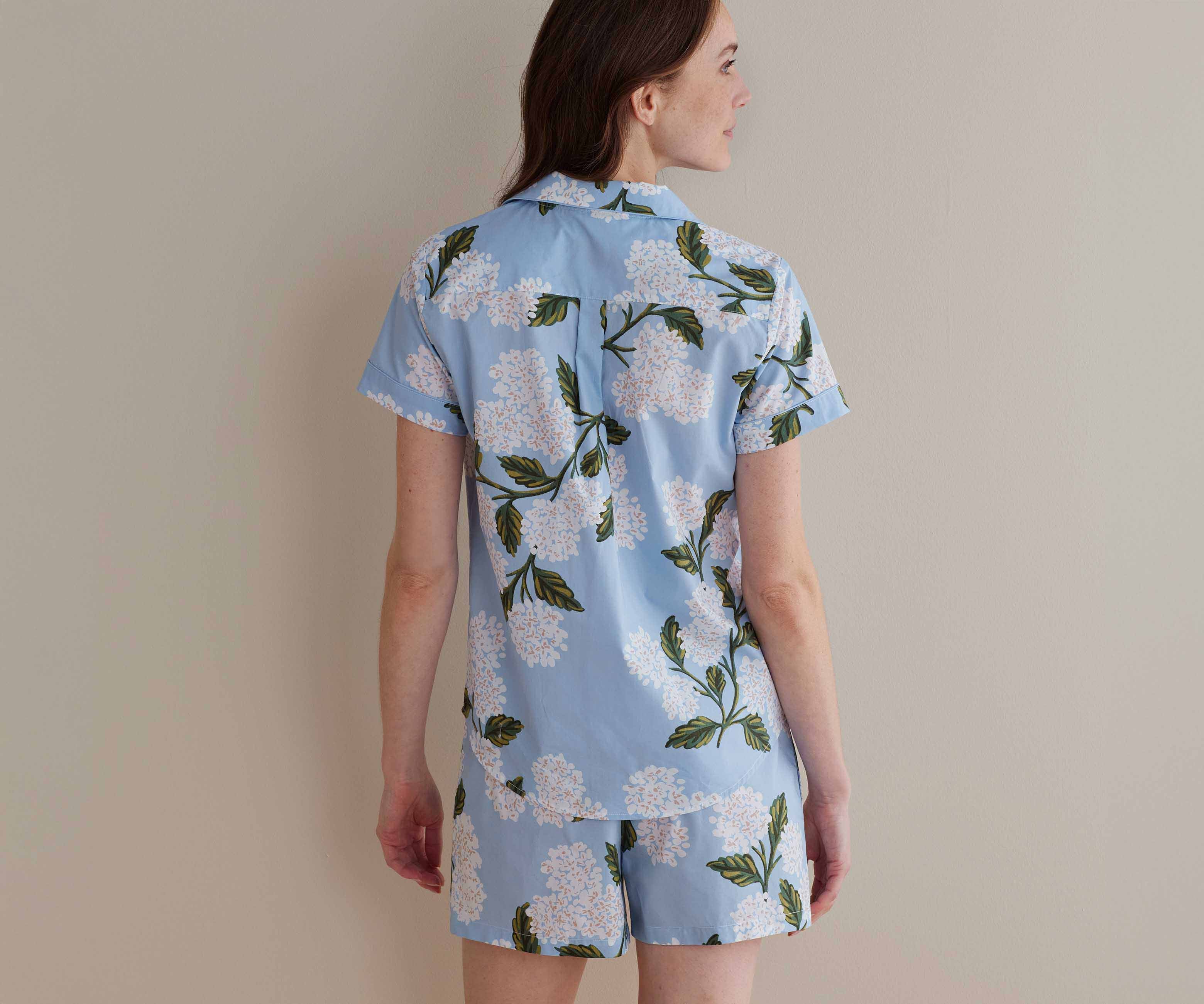 Poplin Button Front Short Set - Hydrangea