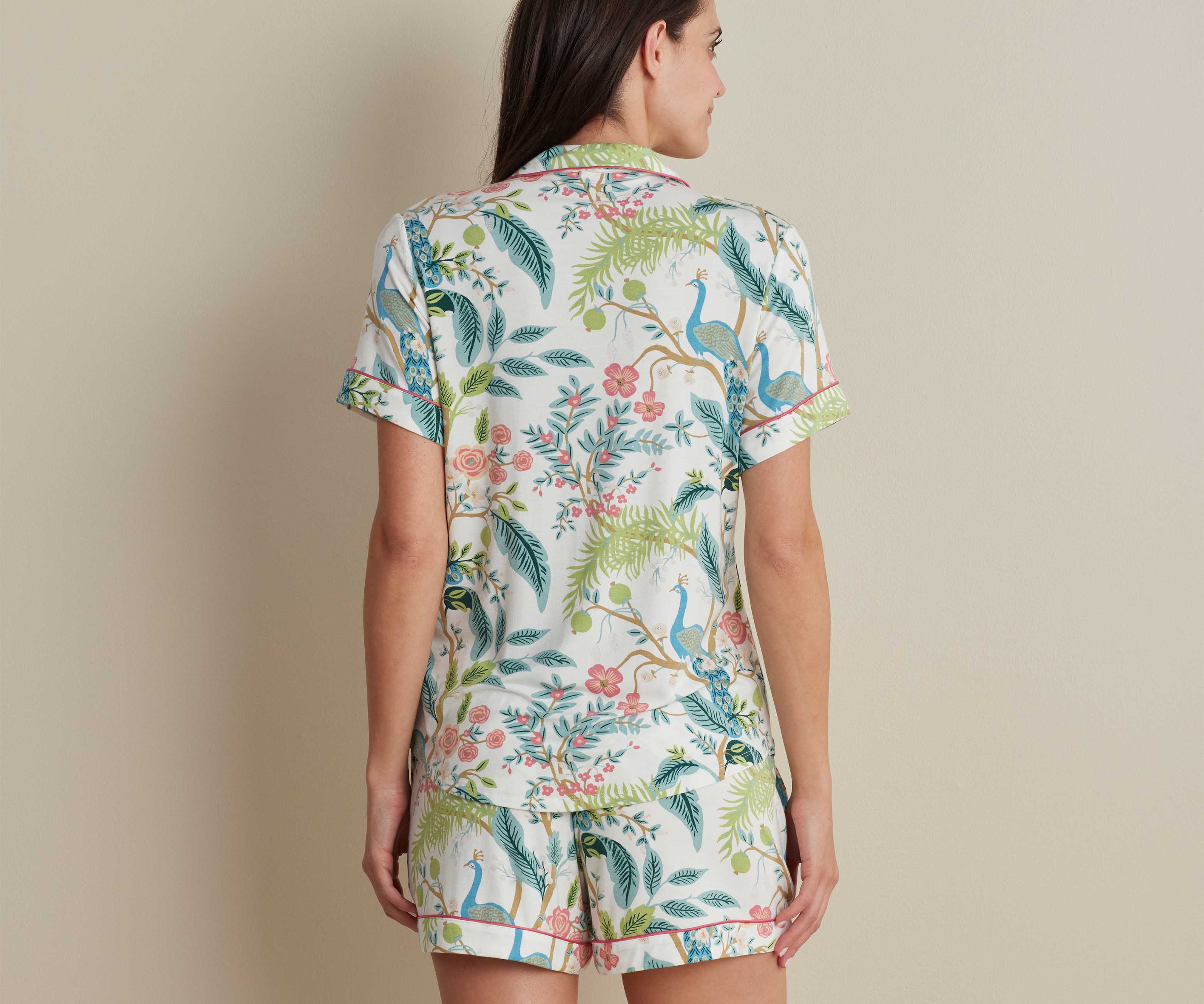 Tencel Modal Button Front Short Set - Peacock Ivory