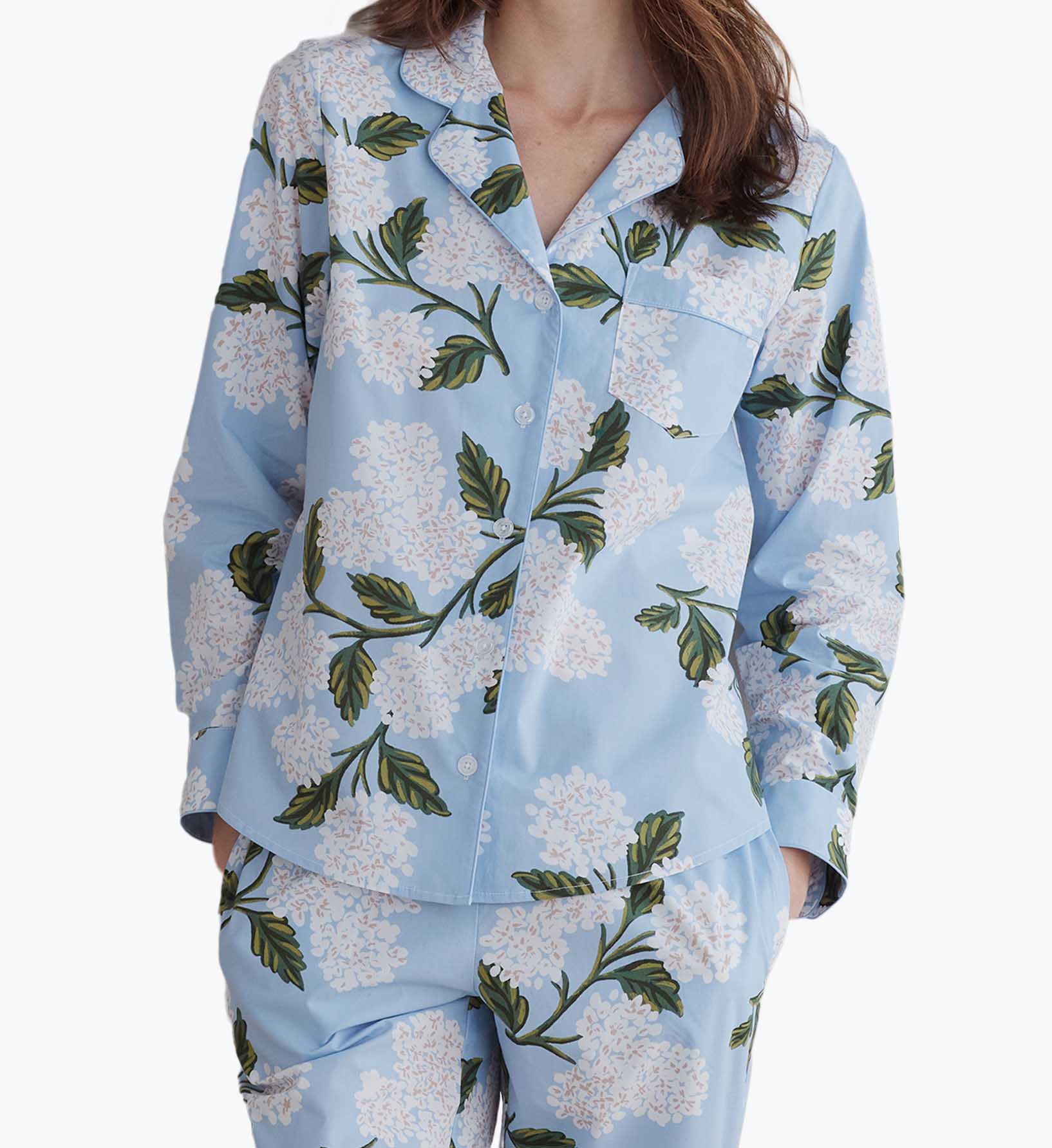Poplin Button Front Long Set - Hydrangea