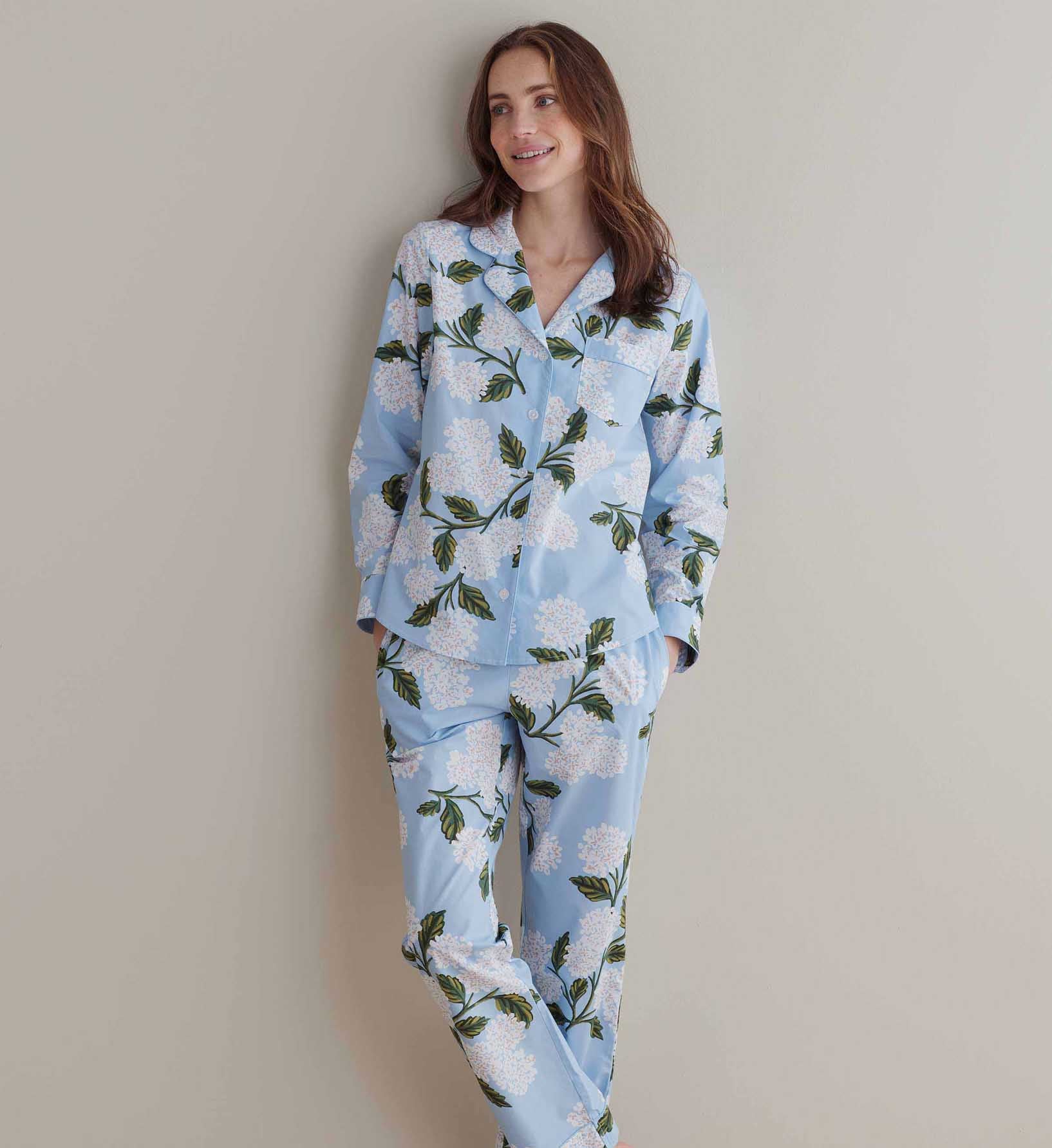 Poplin Button Front Long Set - Hydrangea