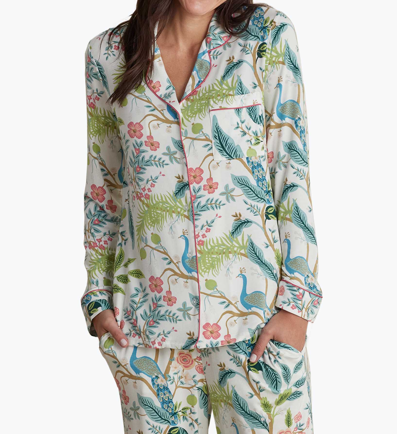 Tencel Modal Button Front Long Set - Peacock Ivory