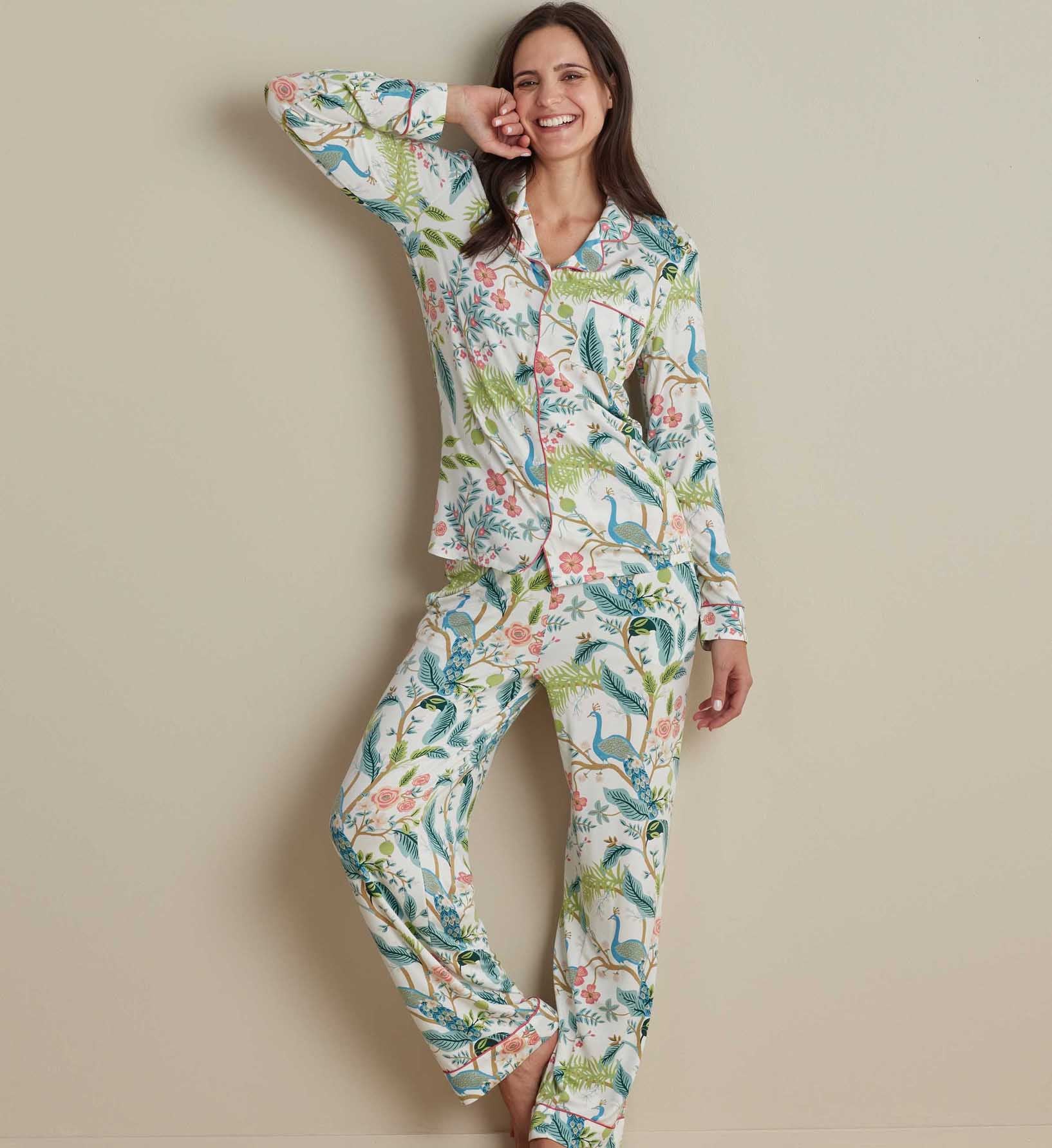 Tencel Modal Button Front Long Set - Peacock Ivory