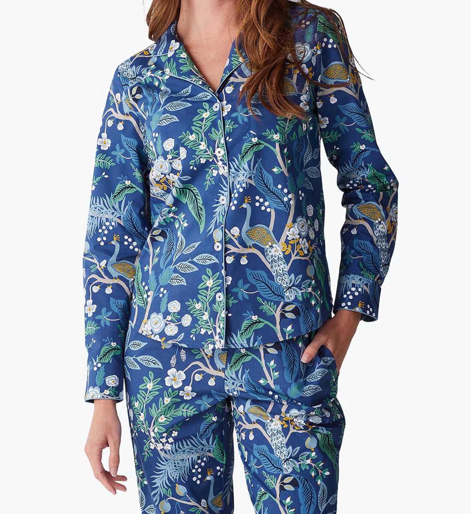 Poplin Button Front Long Set - Peacock