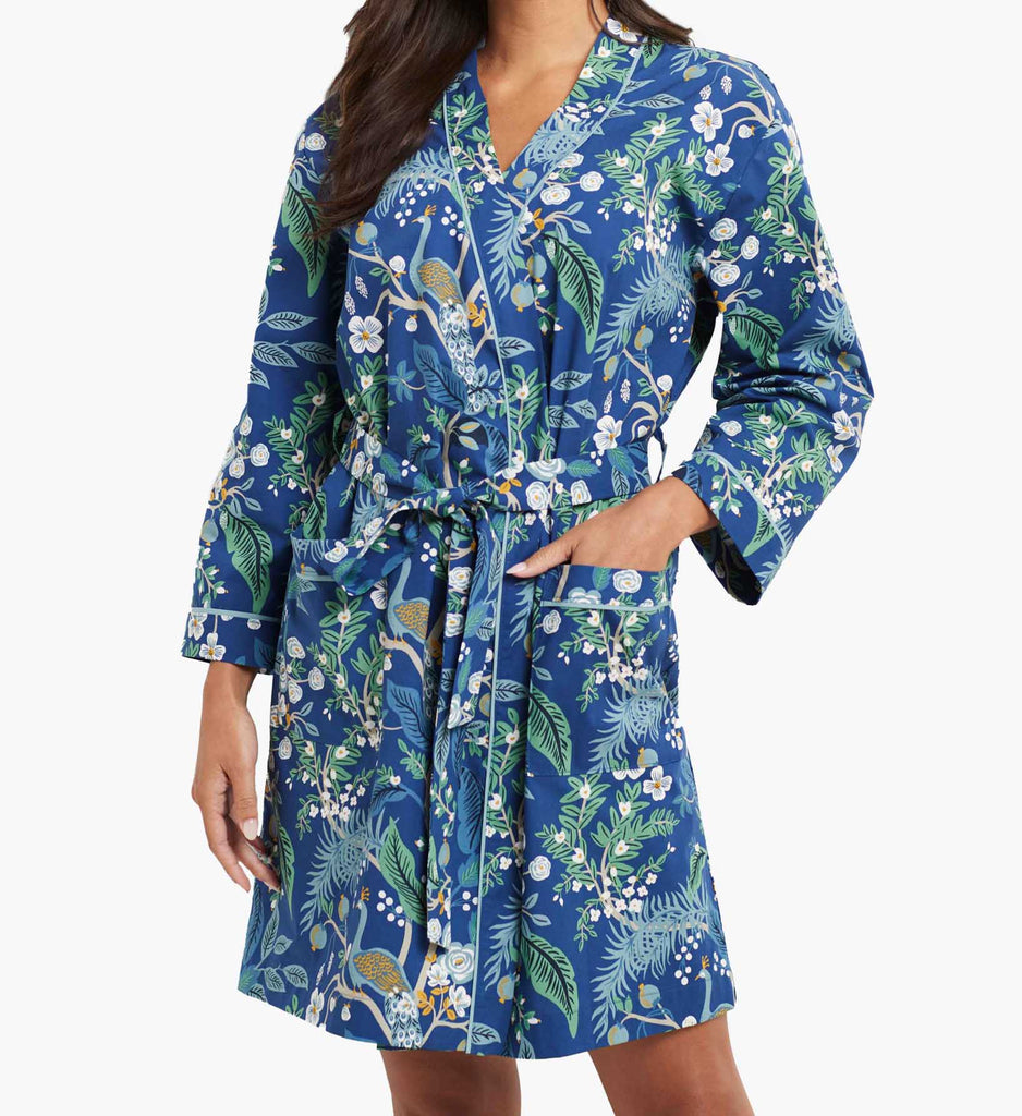 Peacock Poplin Robe in Blue | Rifle Paper Co.