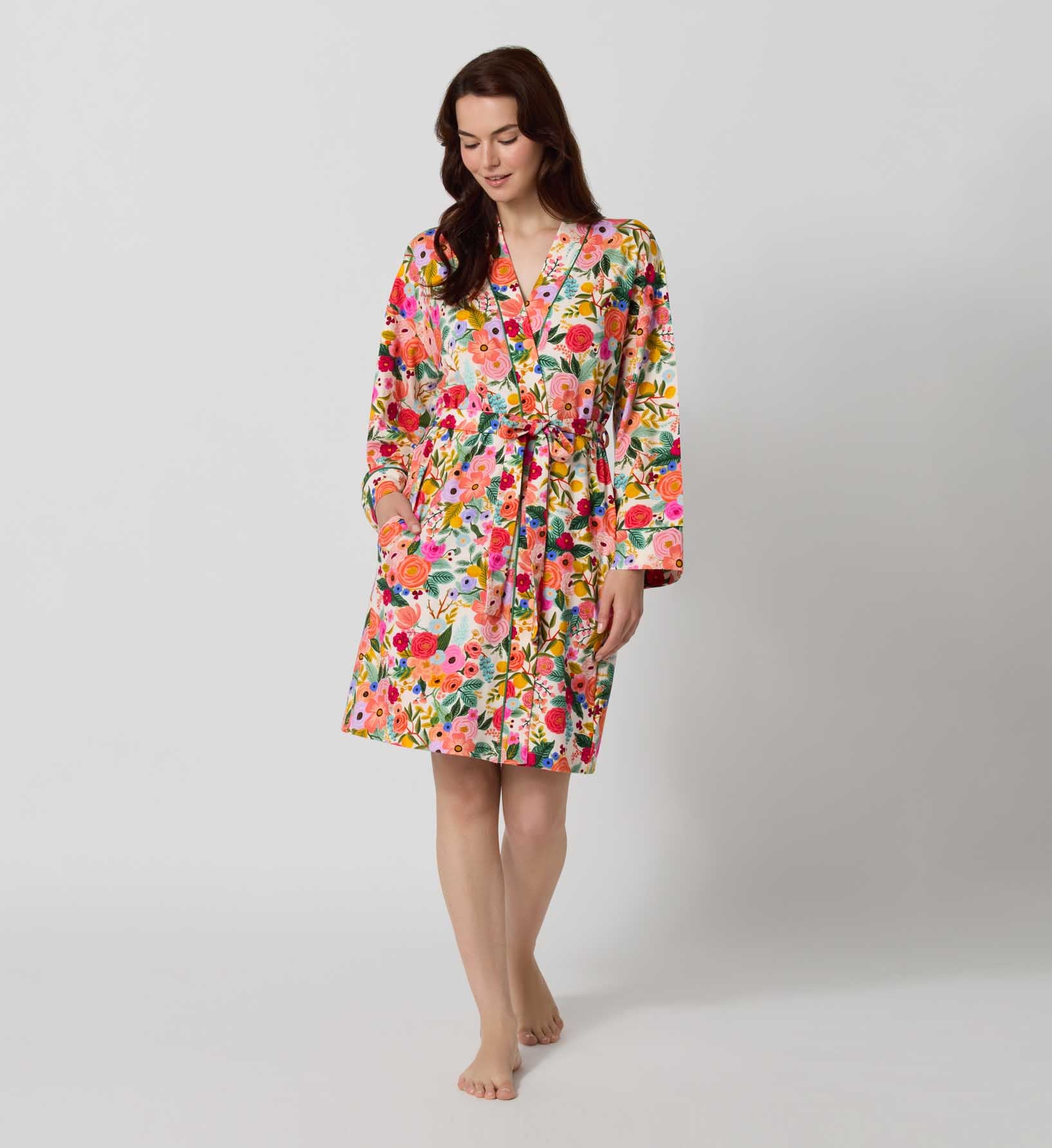 Jersey Banded Collar Robe - Garden Party