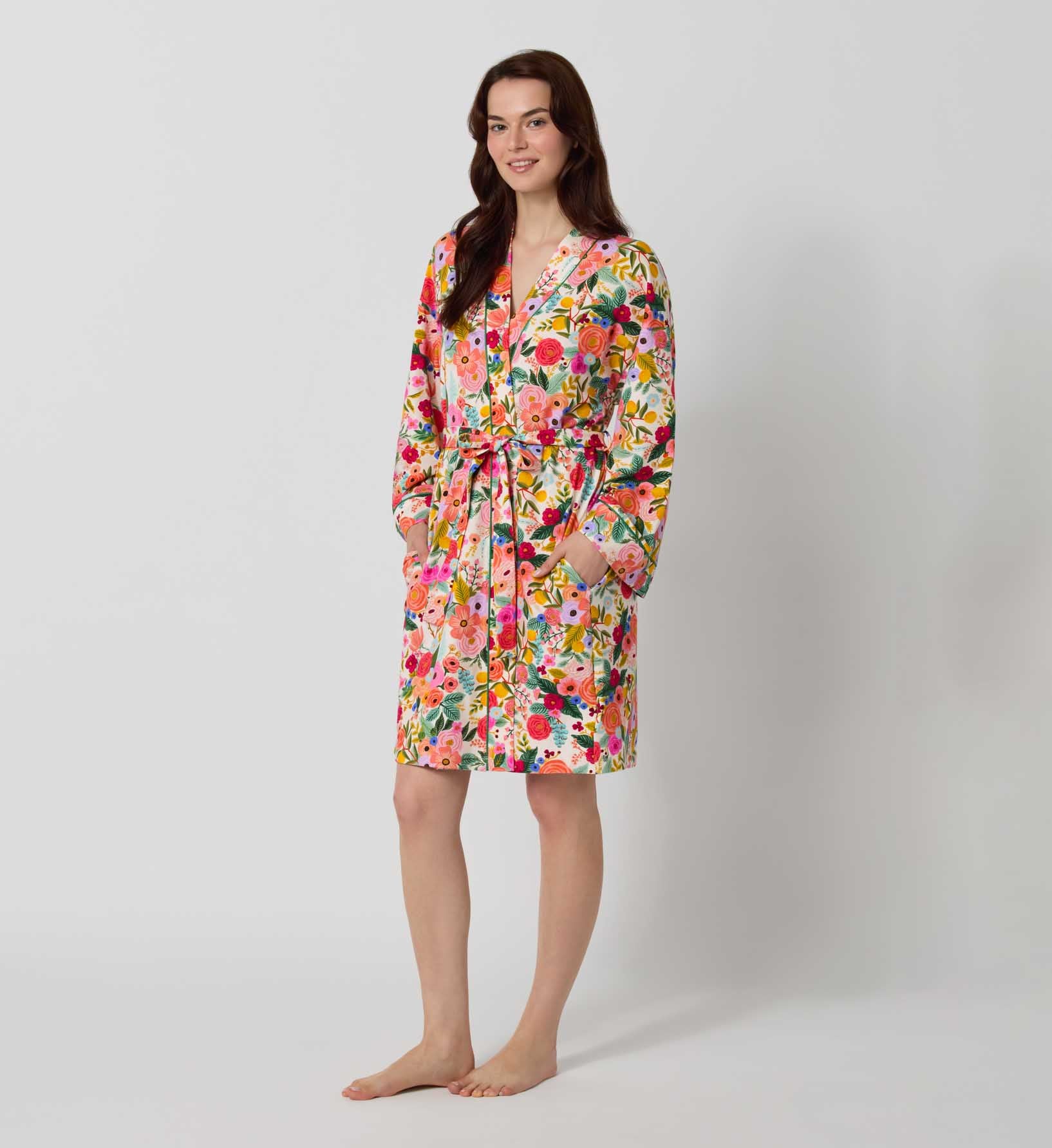 Jersey Banded Collar Robe - Garden Party