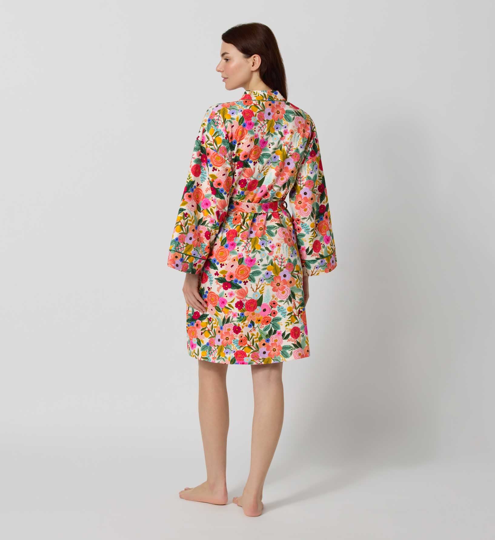Jersey Banded Collar Robe - Garden Party
