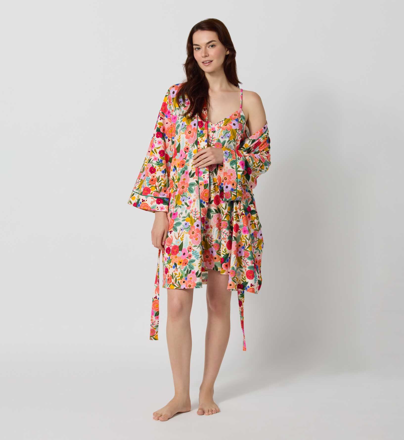Jersey Banded Collar Robe - Garden Party