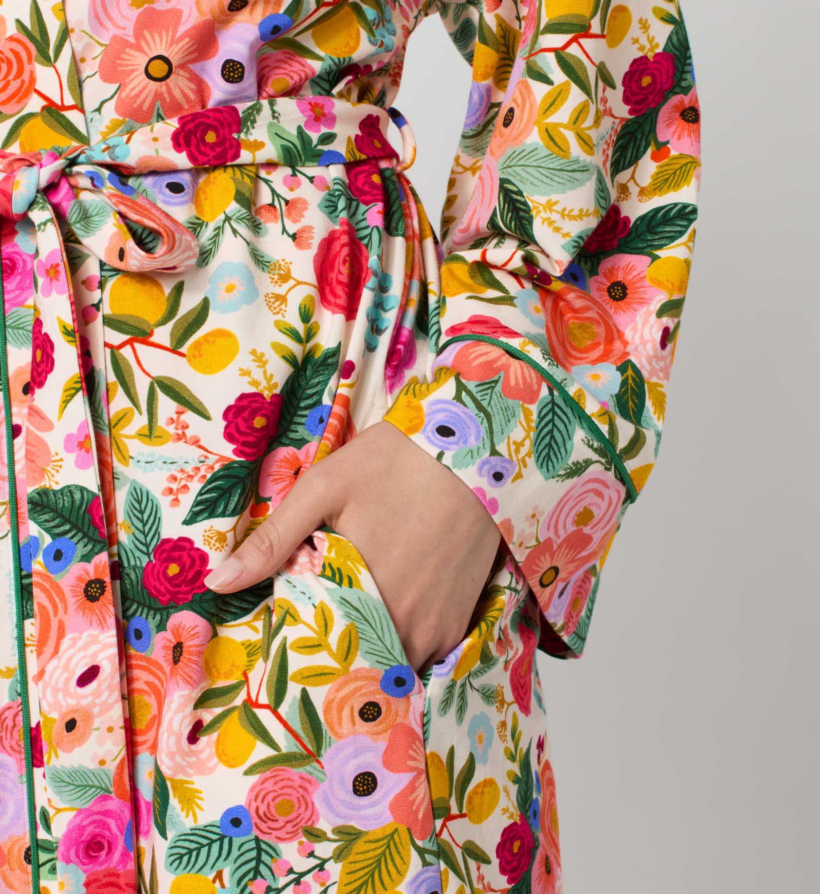 Jersey Banded Collar Robe - Garden Party