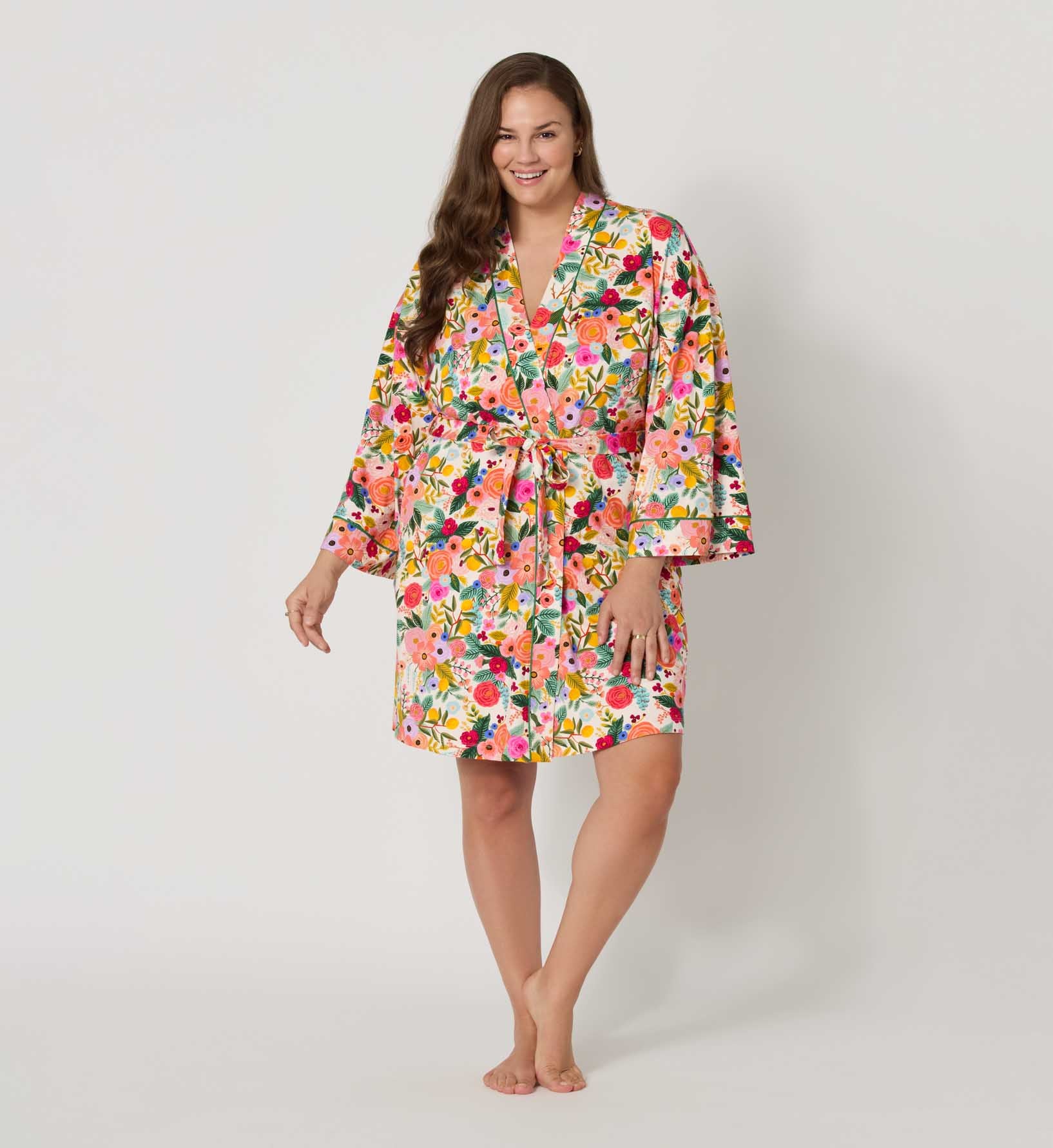 Jersey Banded Collar Robe - Garden Party