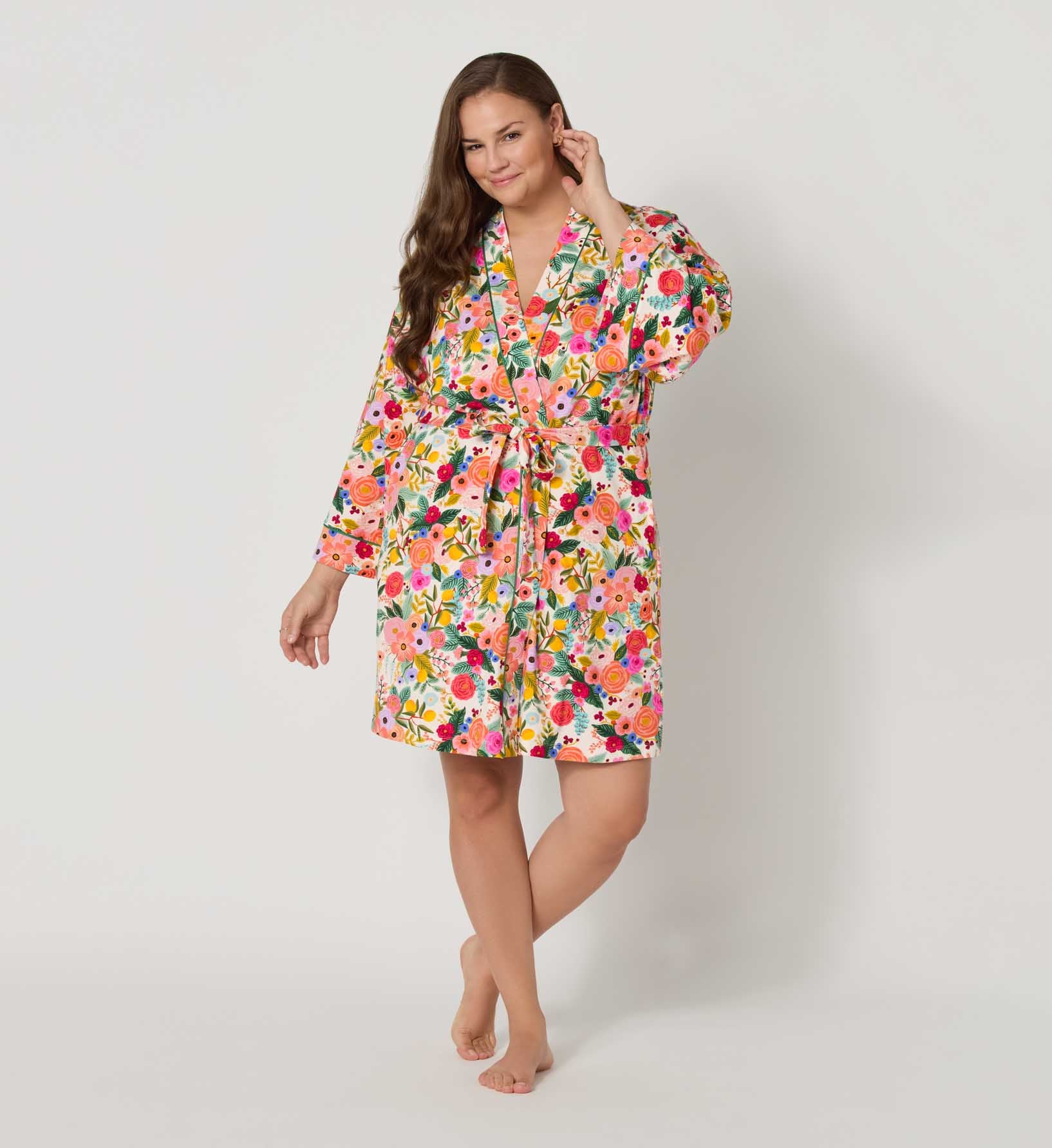 Jersey Banded Collar Robe - Garden Party