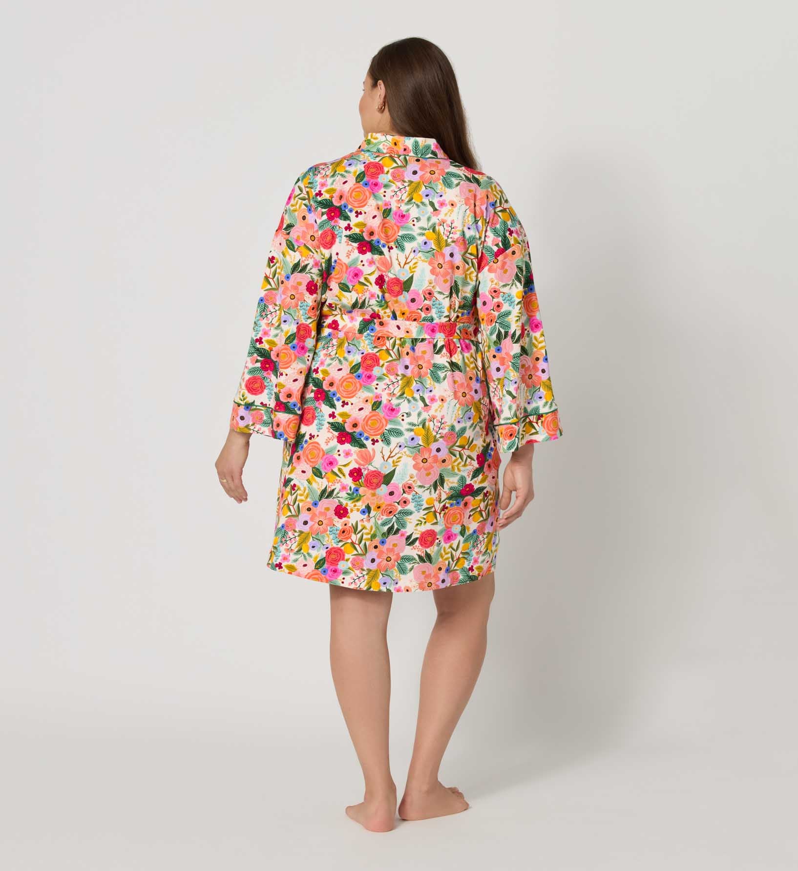Jersey Banded Collar Robe - Garden Party