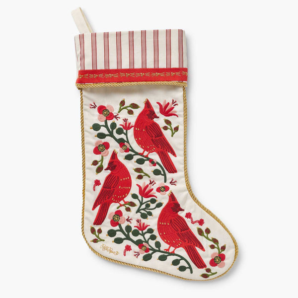 Cardinals Embroidered Christmas Stocking | Rifle Paper Co.