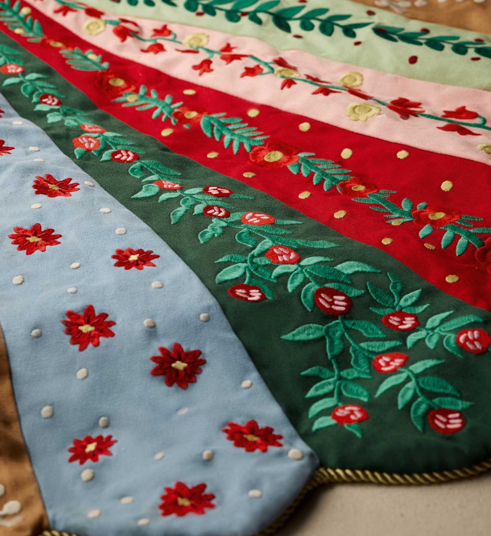Embroidered Tree Skirt - Holly Jolly