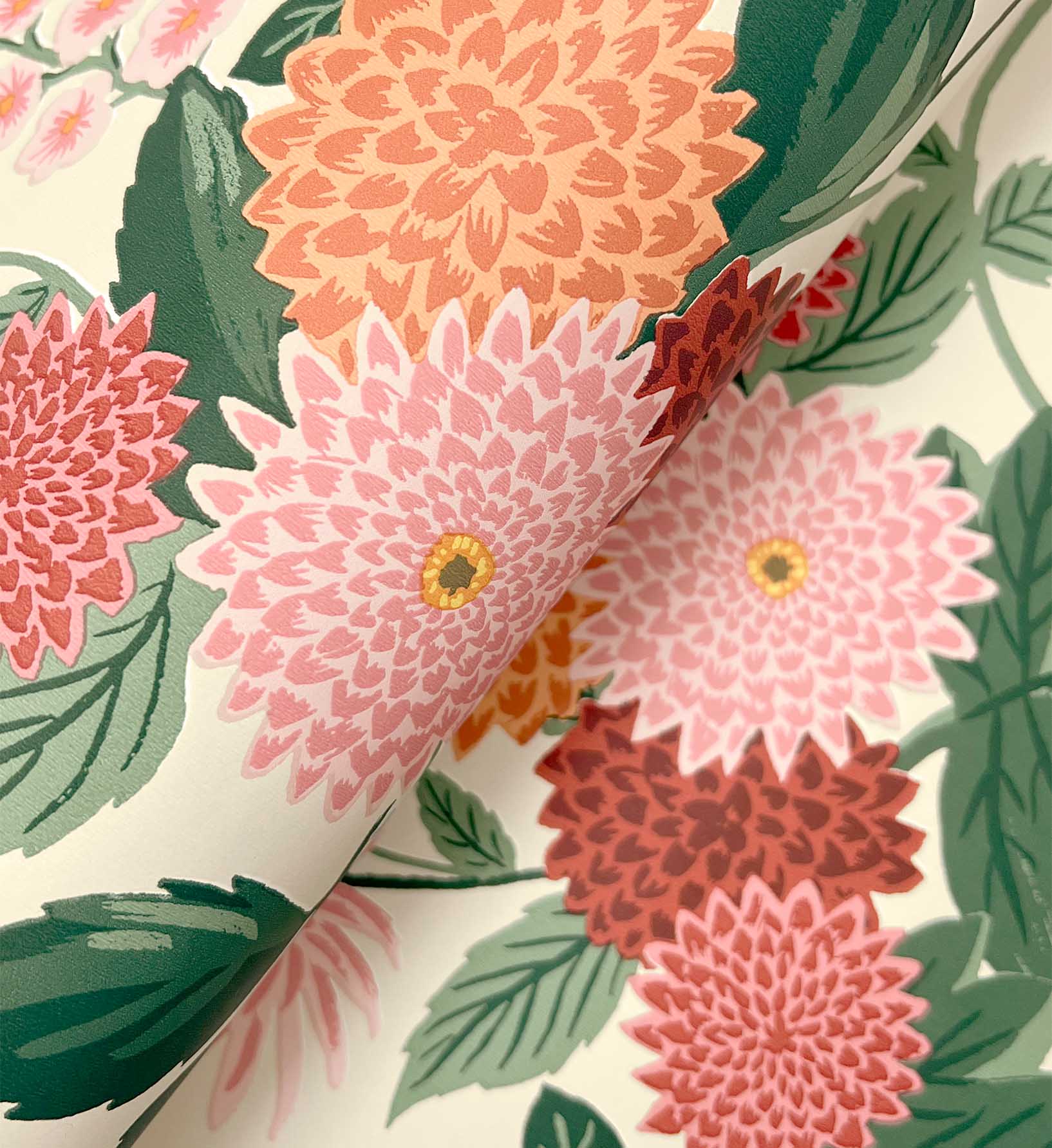 Dahlia Wallpaper - Linen & Blush