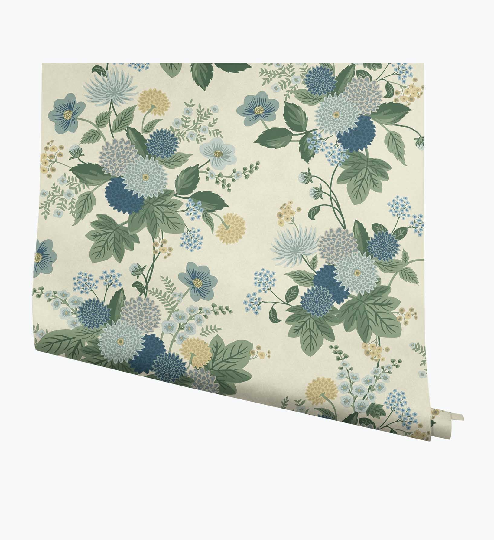 Dahlia Wallpaper - Linen & Blue