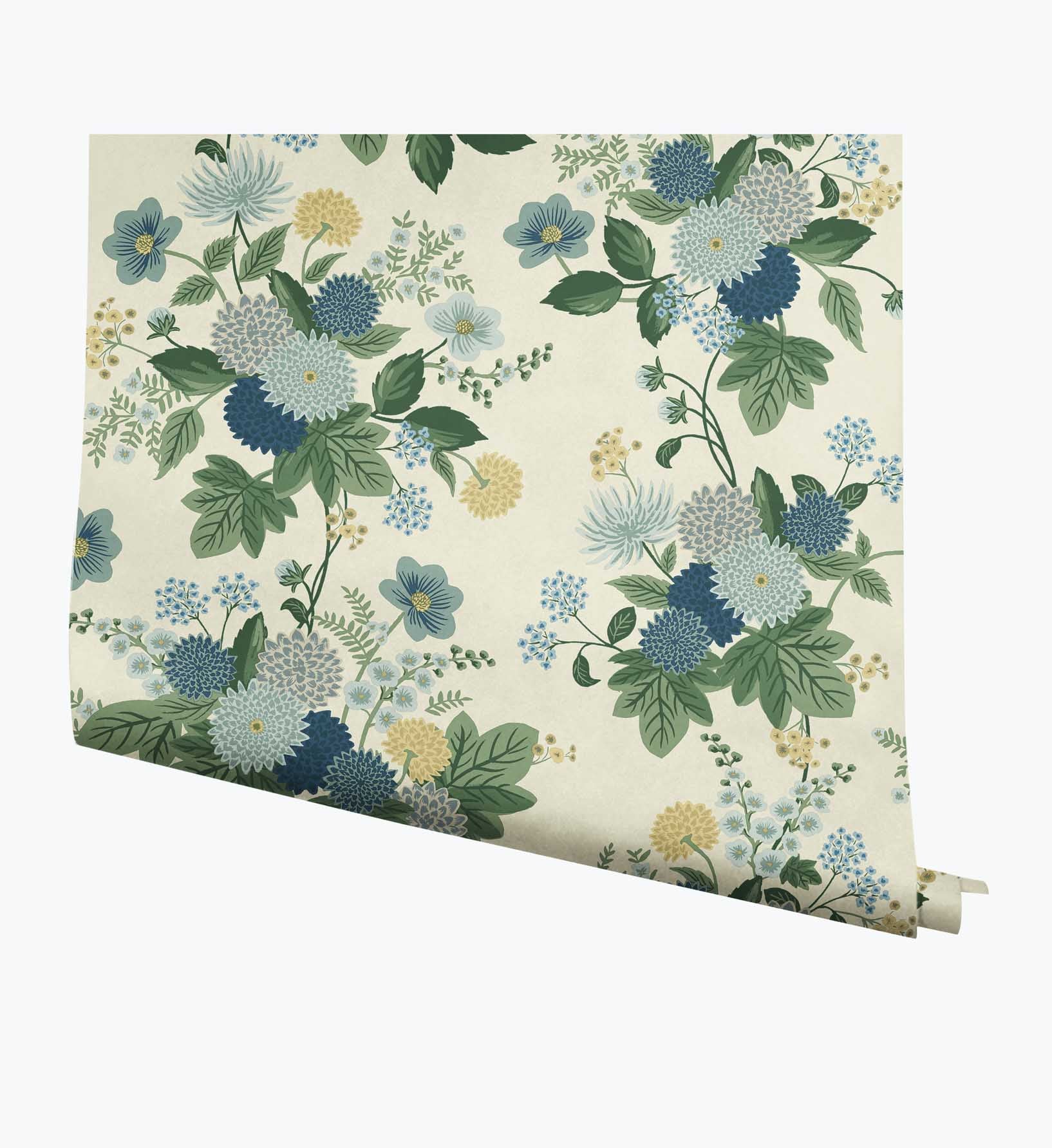 Dahlia Wallpaper - Linen & Blue