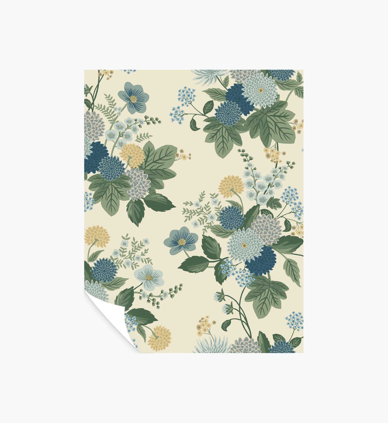 Dahlia Wallpaper Sample - Linen & Blue