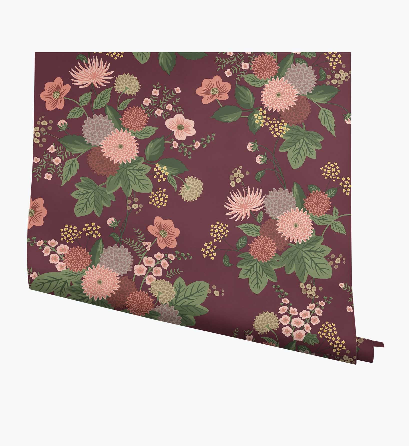 Dahlia Wallpaper - Burgundy