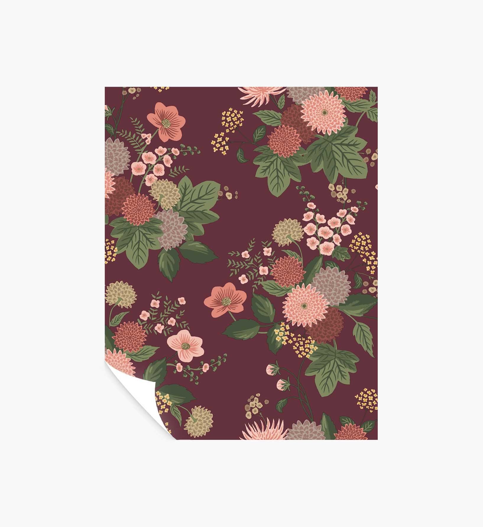 Dahlia Wallpaper Sample - Burgundy