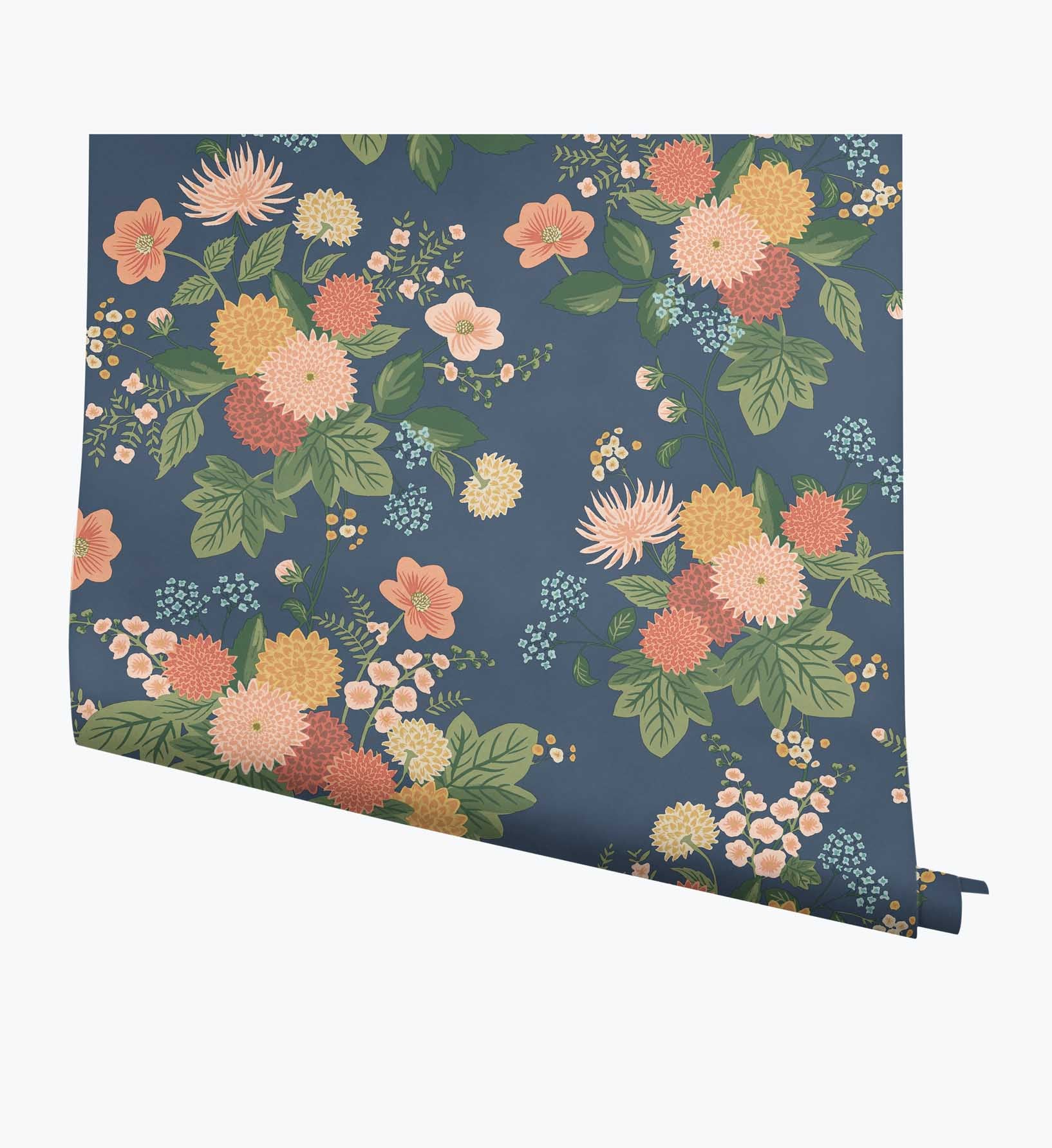 Dahlia Wallpaper - Navy