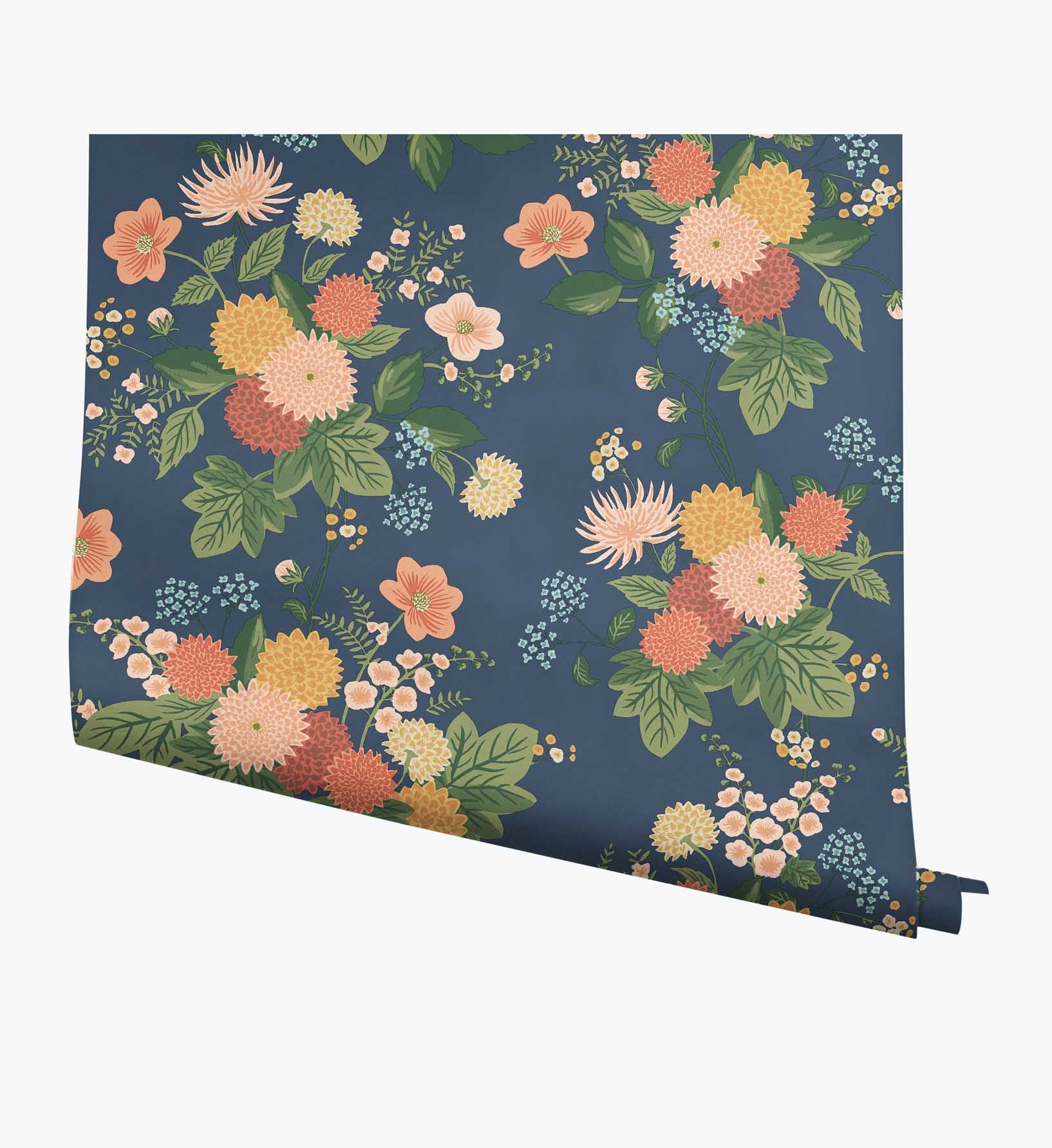 Dahlia Wallpaper - Navy
