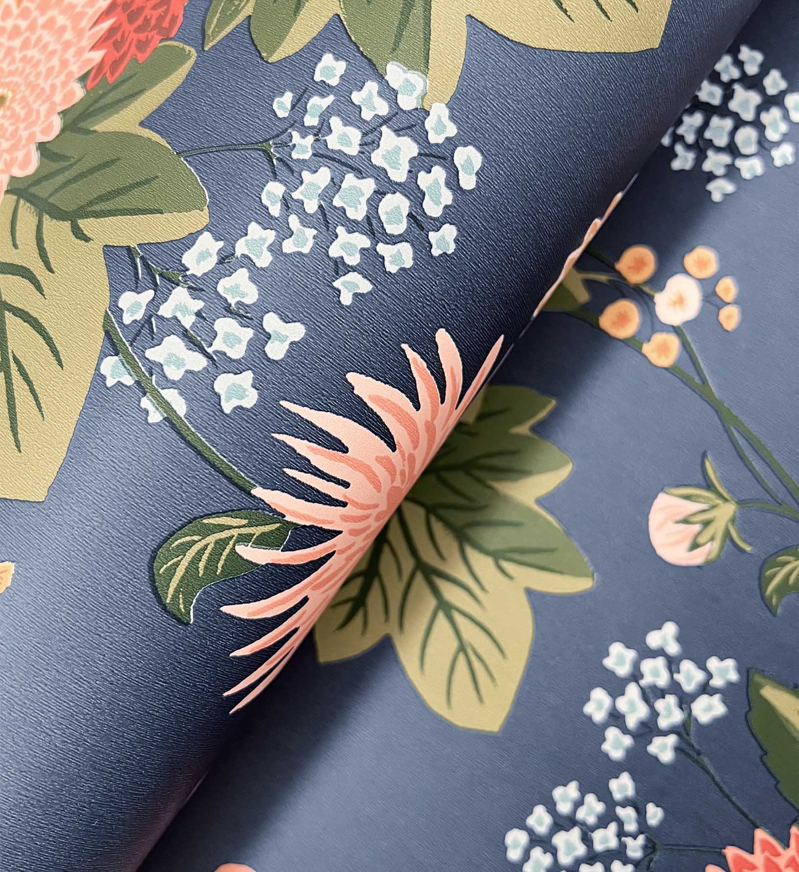 Dahlia Wallpaper - Navy