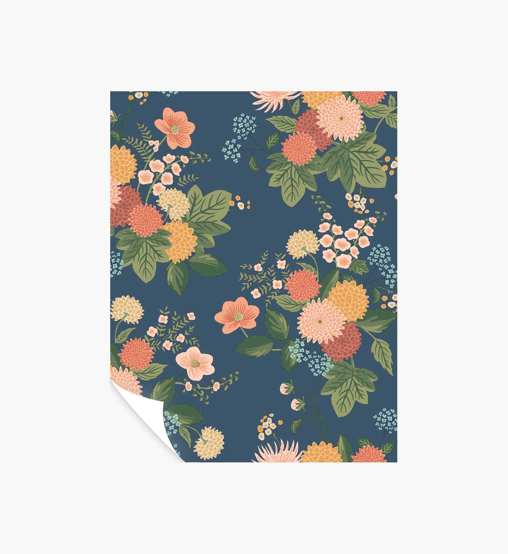 Dahlia Wallpaper Sample - Navy
