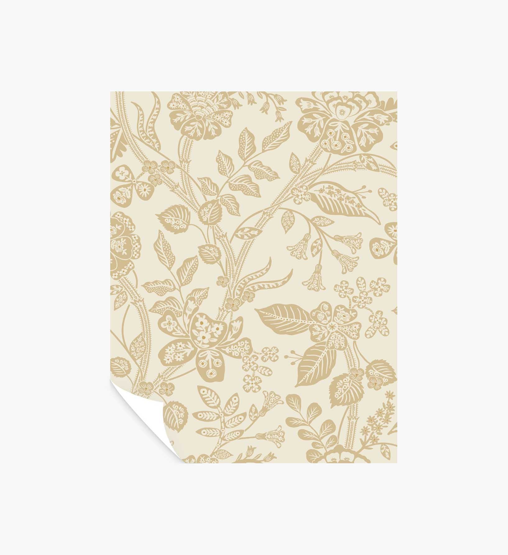 Gracie Garden Wallpaper Sample - Gold & Linen
